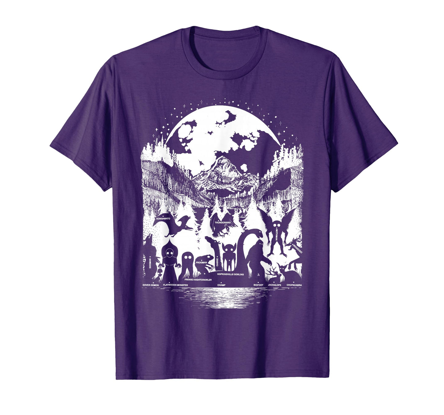 Cryptid Monsters Bigfoot Mothman Dogman Moon Cryptozoology T-Shirt
