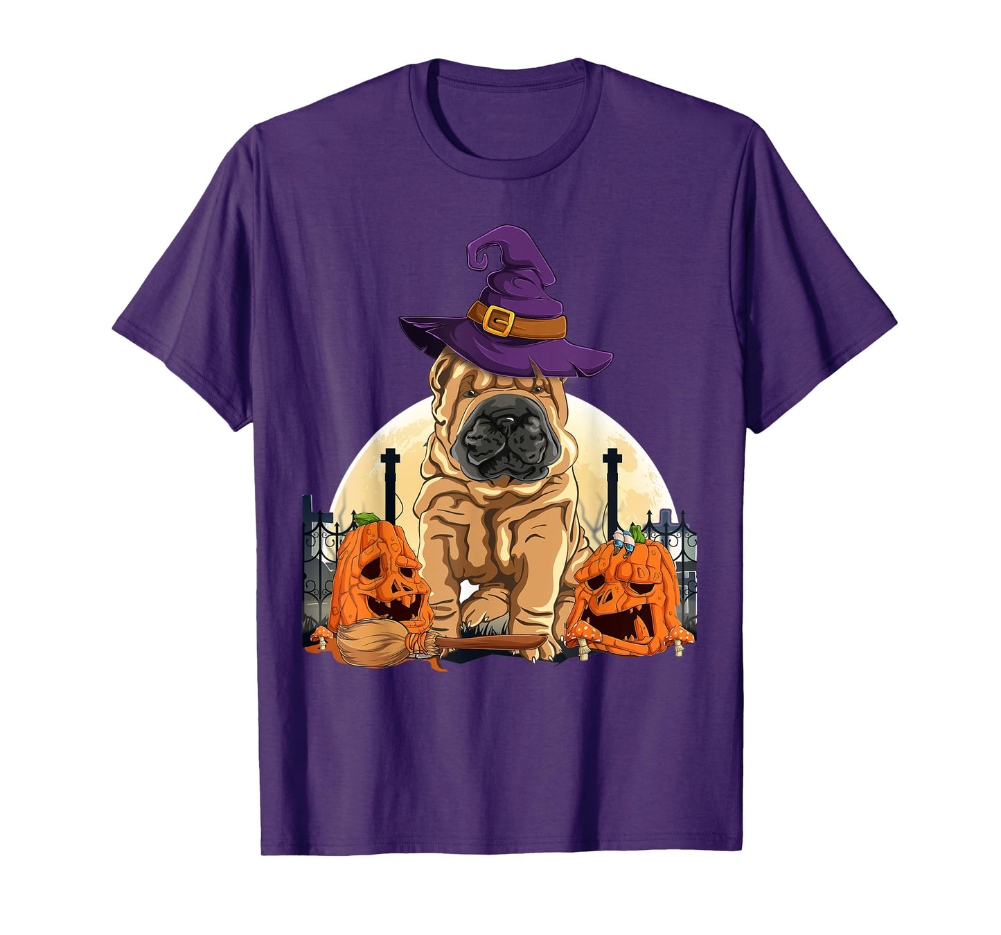Shar-Pei Halloween Pumpkin & Moon For Dog Lover Shar Pei T-Shirt