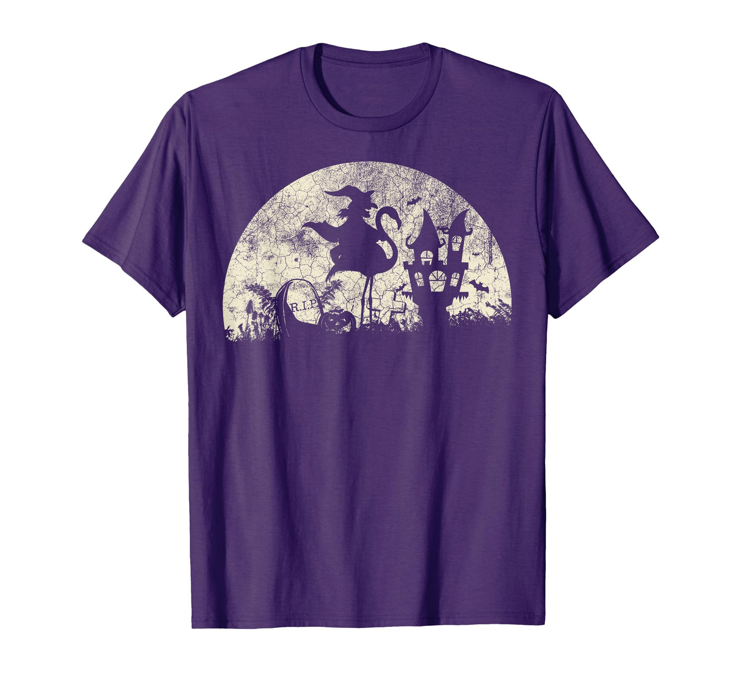 Halloween Witch on Flamingo - Funny Trick or Treat Costume T-Shirt