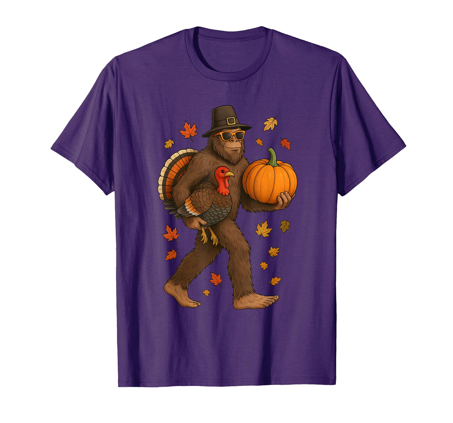 Bigfoot Pilgrim Turkey Pumpkin Thanksgiving Day for Boy Men T-Shirt