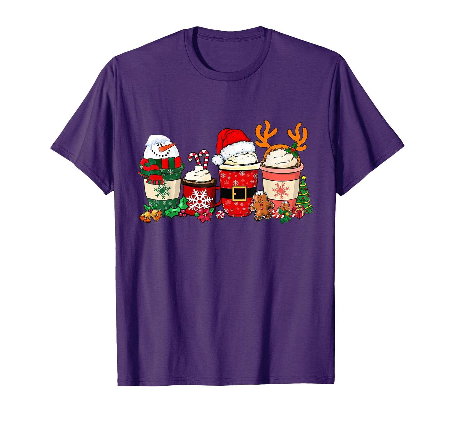 Cute Christmas Coffee Shirt Snowman Deer Santa Coffee Xmas T-Shirt