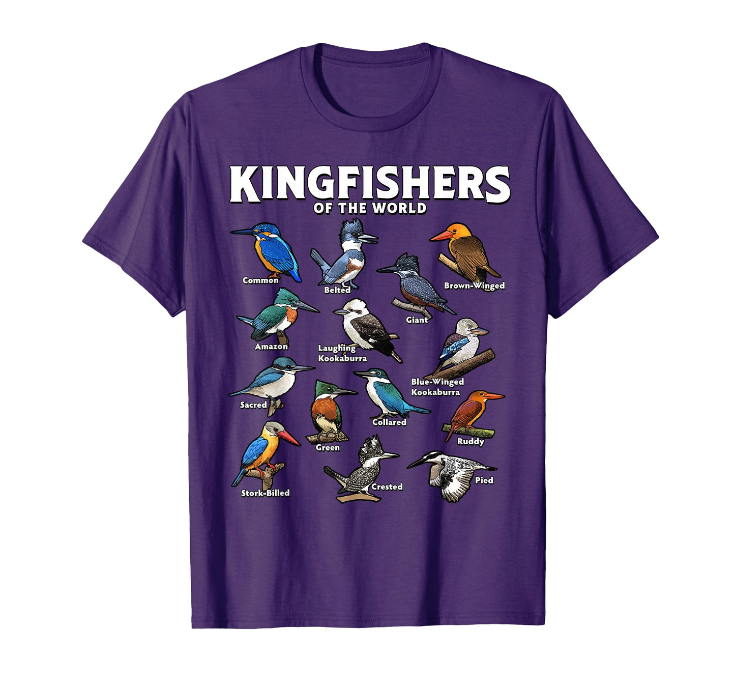 Kingfishers of the World Bird Species Ornithology Art T-Shirt