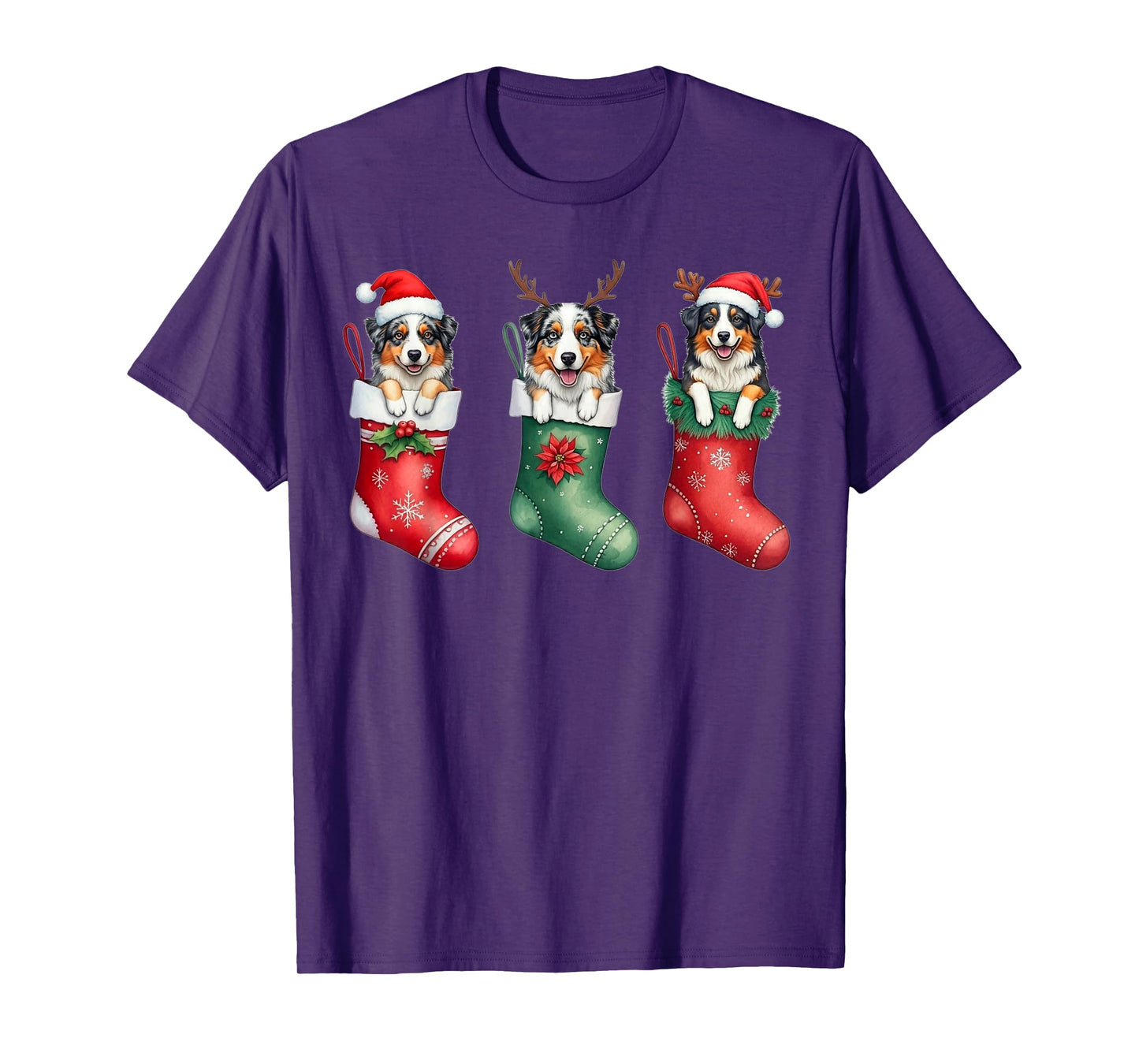 Christmas Pajama Australian Shepherd Dog Lover Xmas Socks T-Shirt