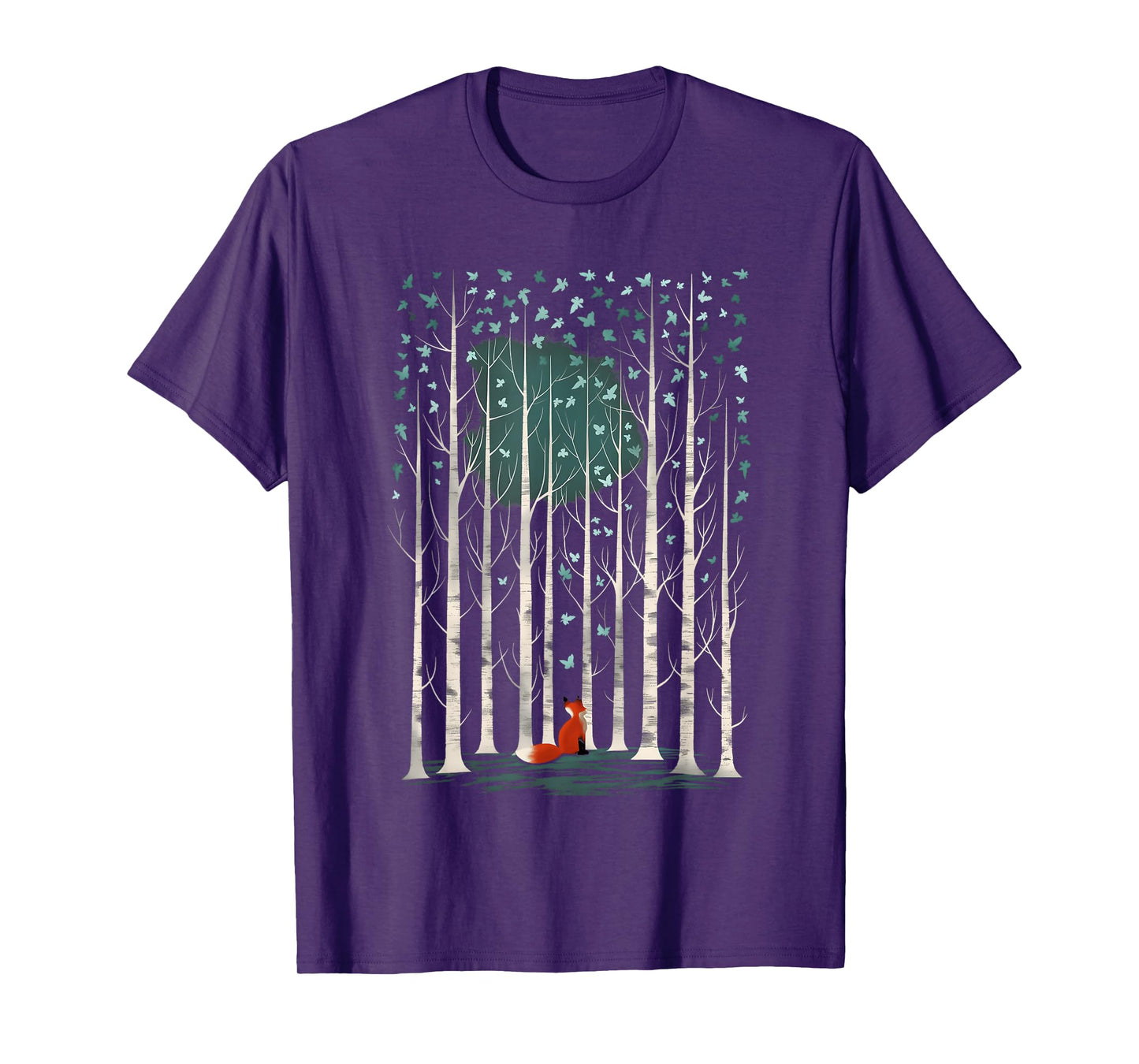 The Silent Observer: a fox in forest woods with birch trees T-Shirt