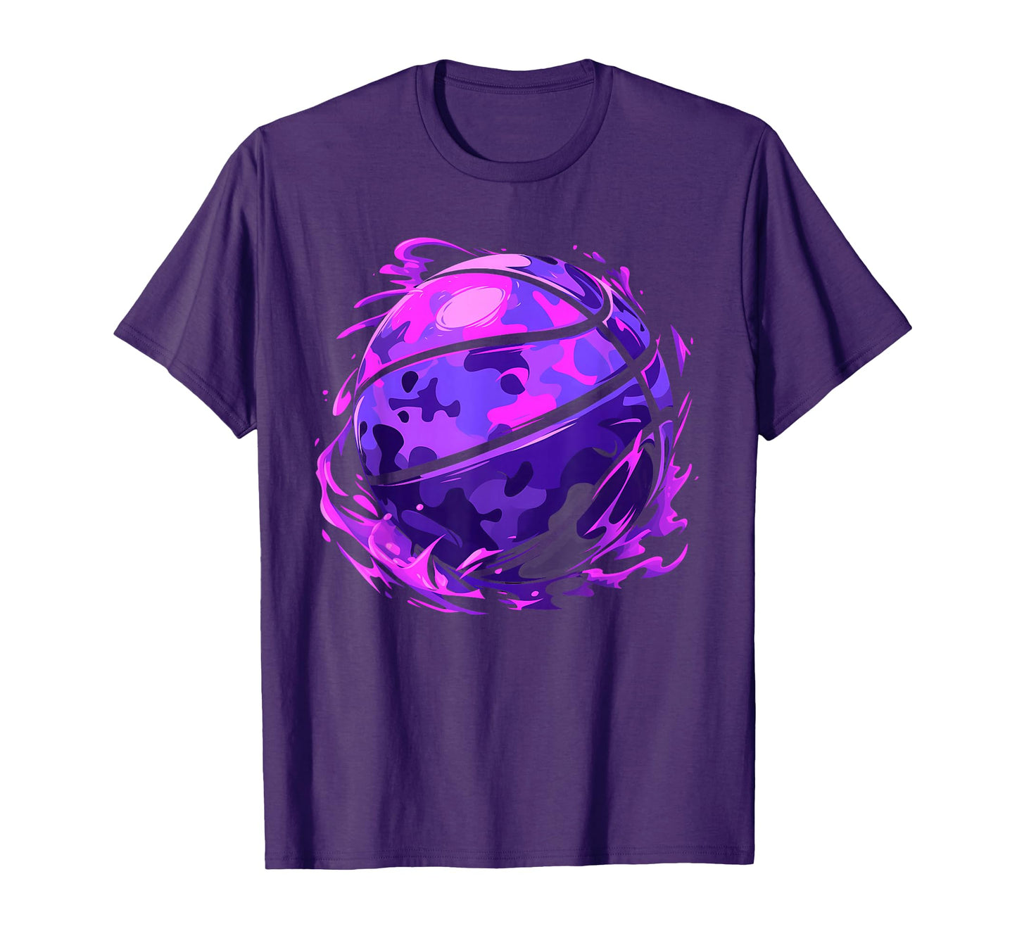 Purple Basketball Camouflage For Men Women Kids Youth Player T-Shirt