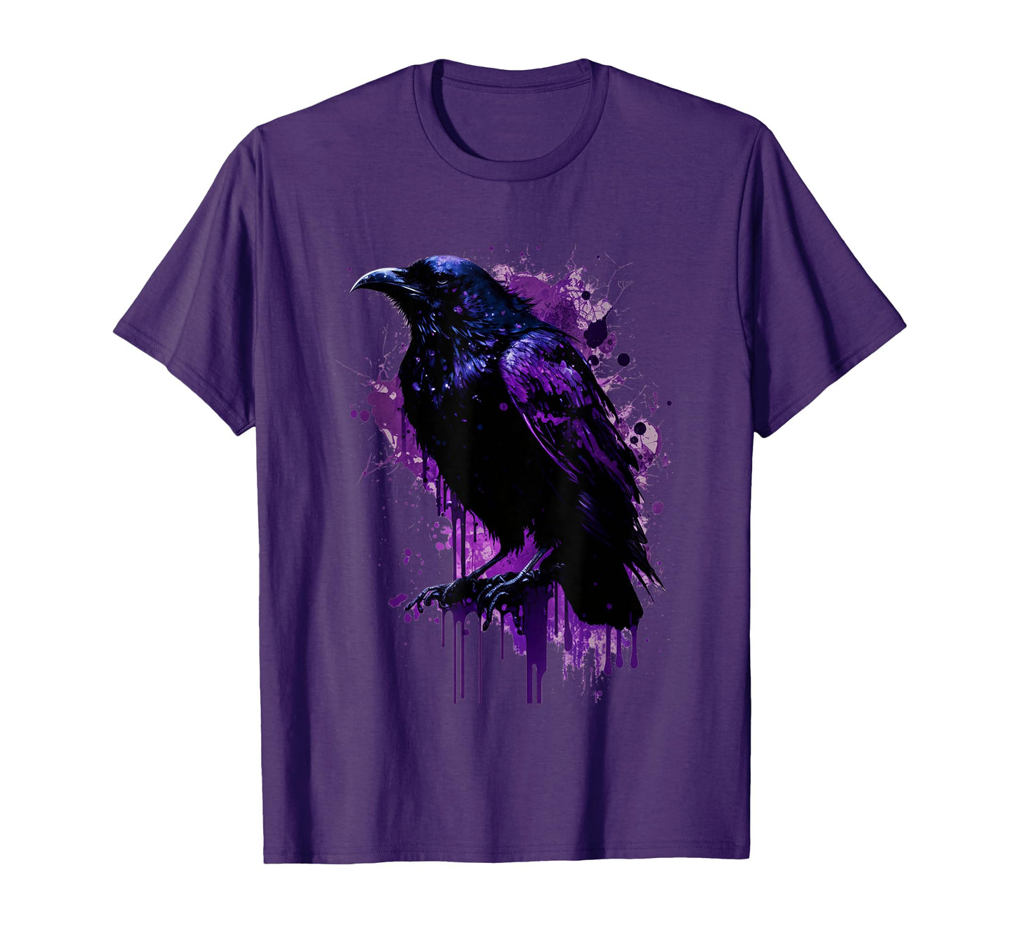 Beautiful Black Crow Raven Bird Purple Stain Men Women T-Shirt