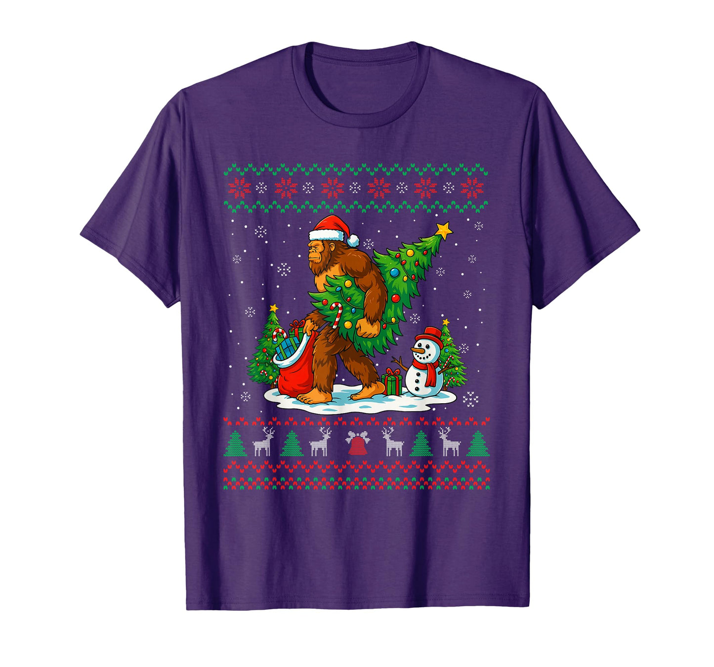 Bigfoot Santa Ugly Christmas Tree Funny Xmas Lights Men Kids T-Shirt