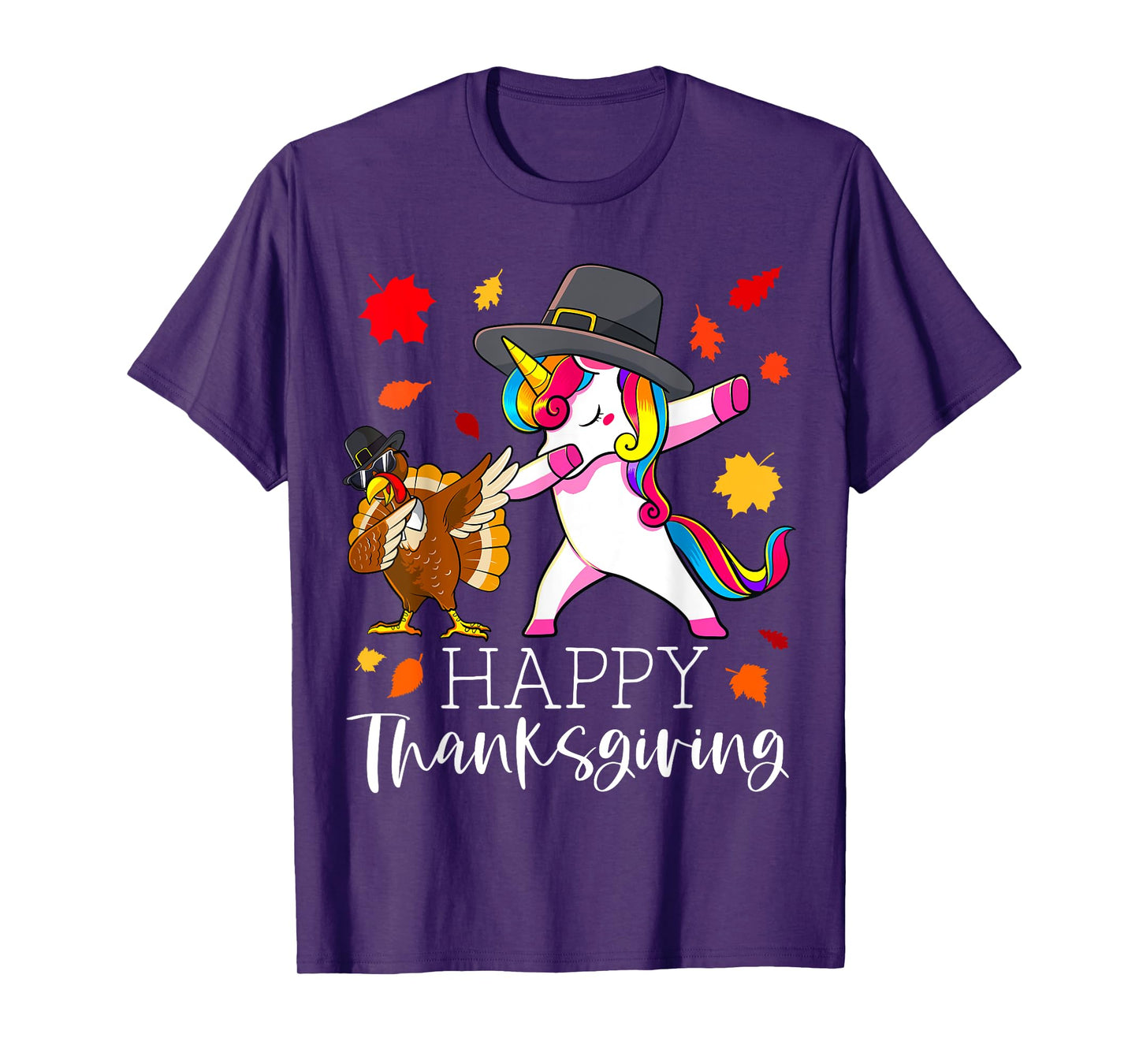 Thanksgiving Unicorn Girls Cute Dabbing Turkey Pilgrim Girl T-Shirt