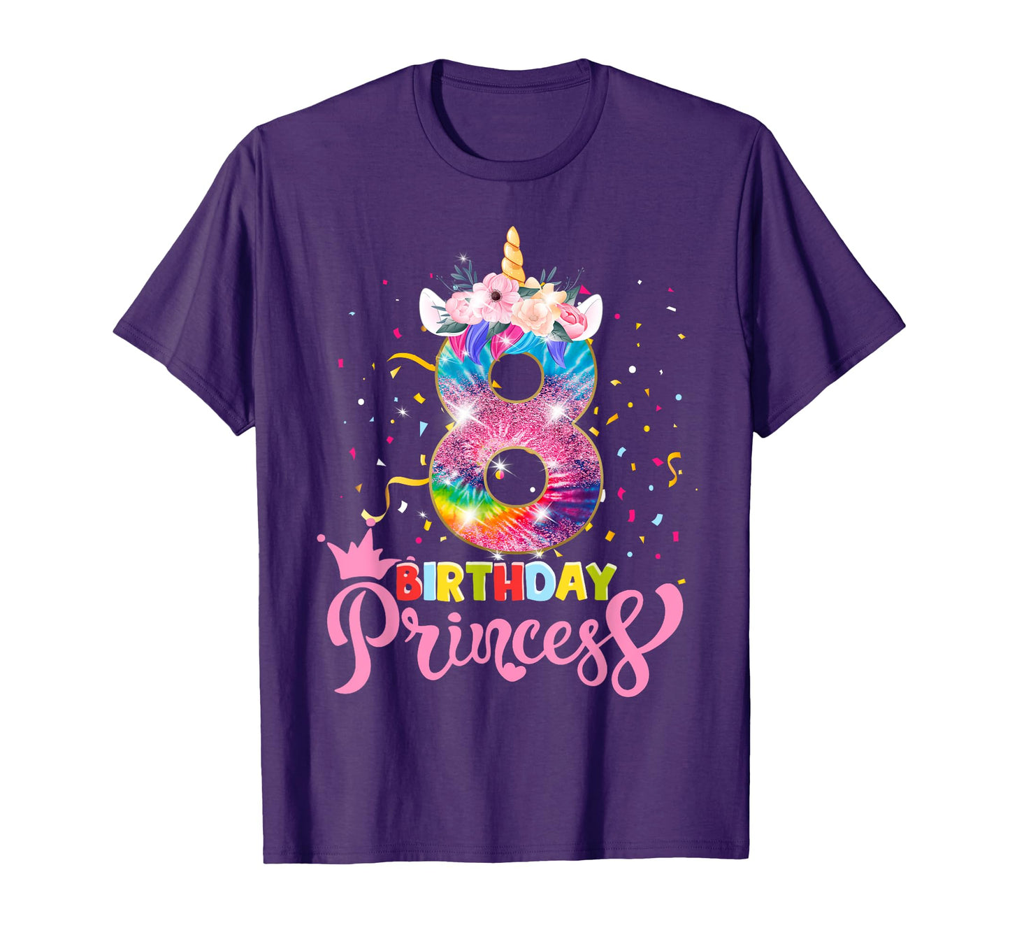 8th Birthday Unicorn Princess 8 Year Old Party Girls T-Shirt