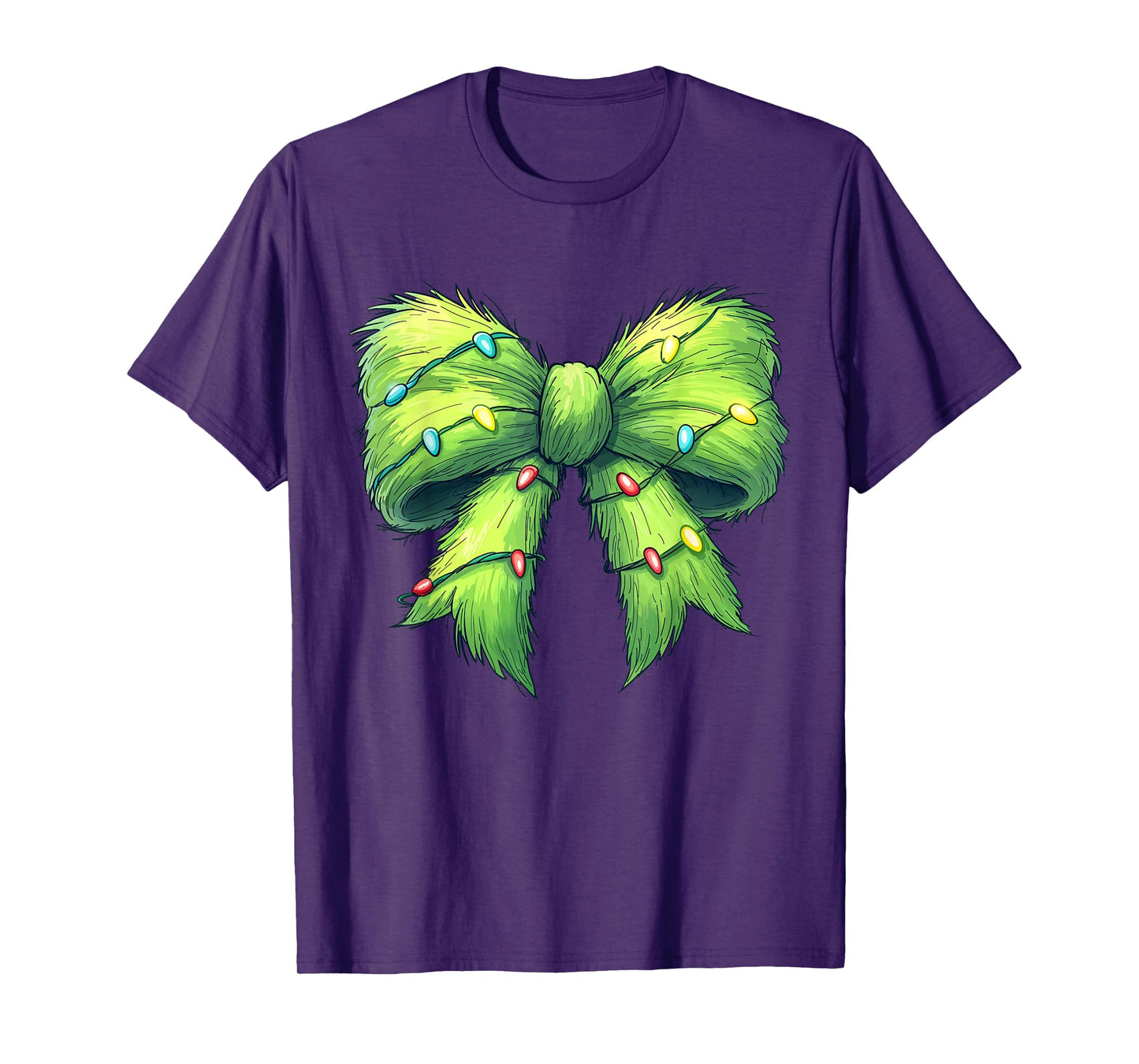 Coquette Christmas Bow Girl Women Holiday Ribbon Tree Lights T-Shirt