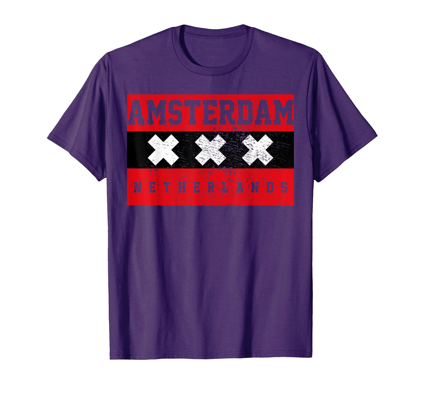 Designs and Gifts Amsterdam T-Shirt - Men's Unisex Adults Black Cotton 65% Polyester 35% Classic Fit Short Sleeve Crew Neck T-Shirt - Small