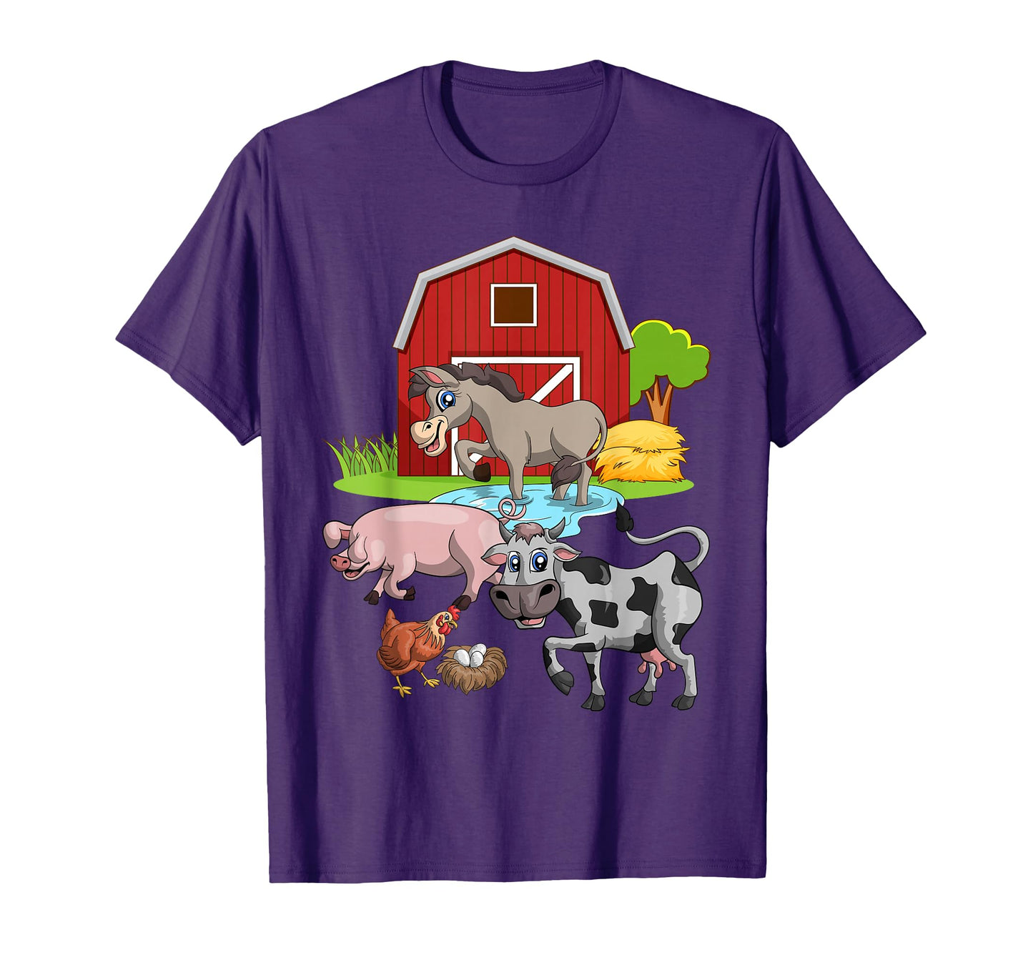 Cute Donkey Pig Chicken Cow Farming Kids Farm Animal T-Shirt