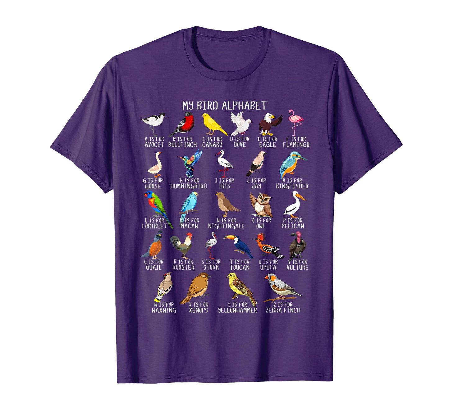 Types Of Birds Alphabet A-Z ABC Bird T-Shirt