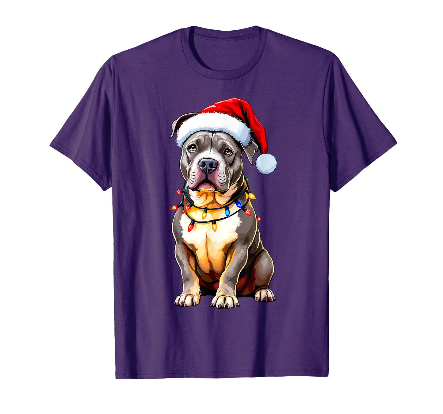Funny Pitbull Pittie Santa Dog Lover Xmas Christmas Lights T-Shirt for Men Women Kids