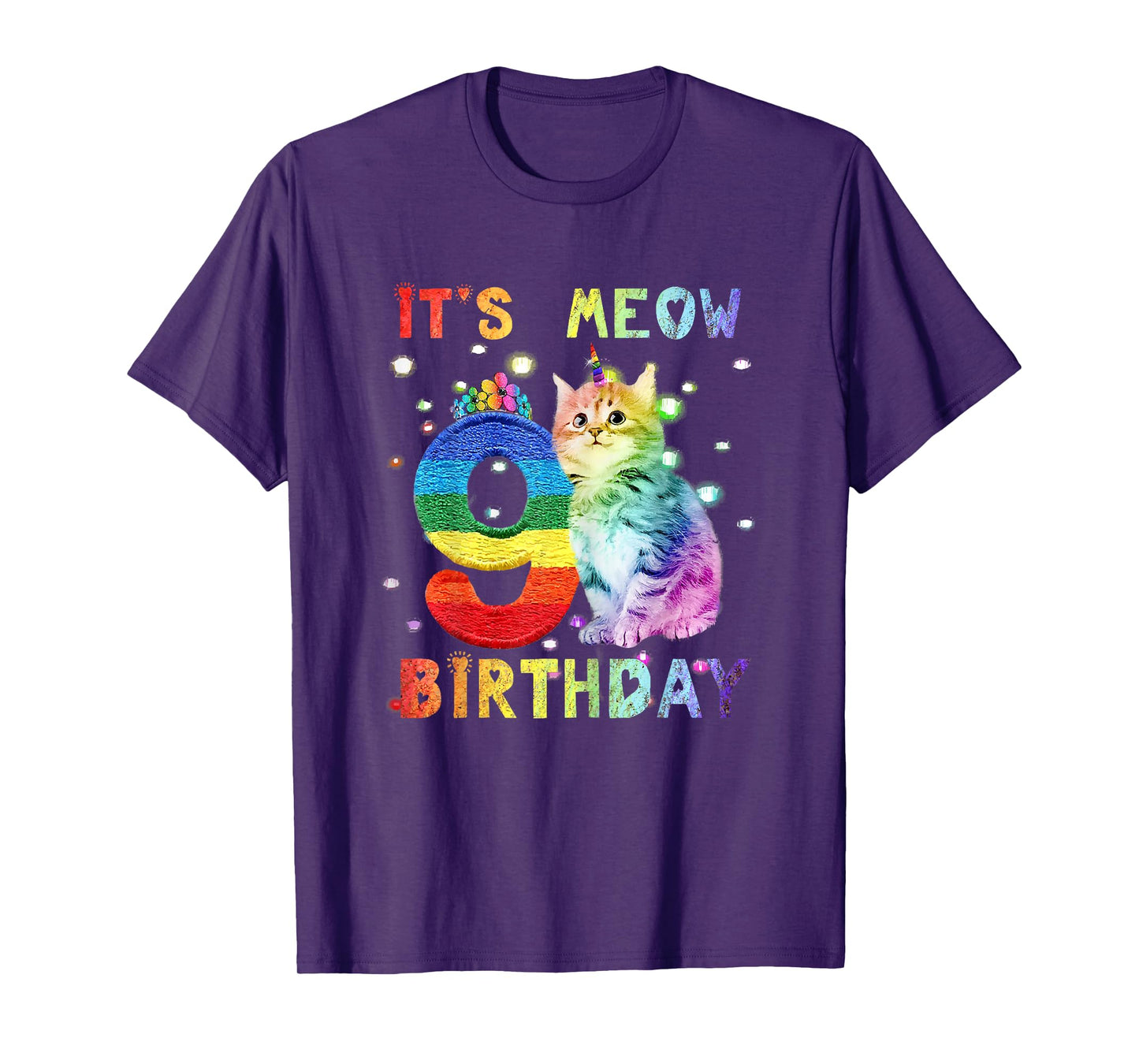 Cute 9th Birthday Cat Unicorn 9 Years Old Rainbow Girl Teens T-Shirt