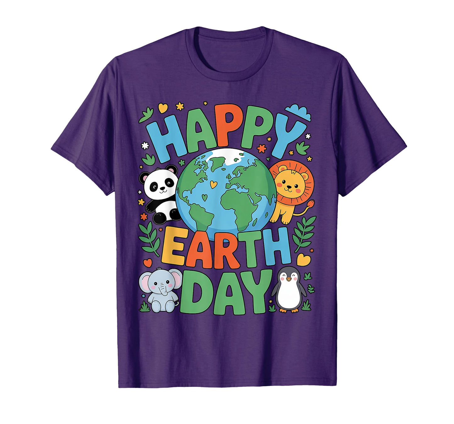 Smiling Earth Surrounded by Baby Animals Happy Earth Day T-Shirt