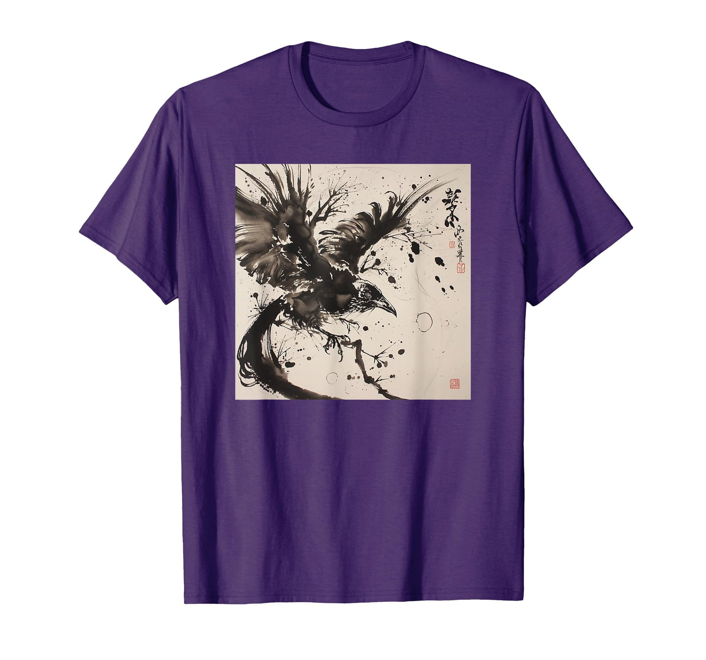 Japanese Ink Art Crow- Raven Ink Art Graphic T-Shirt