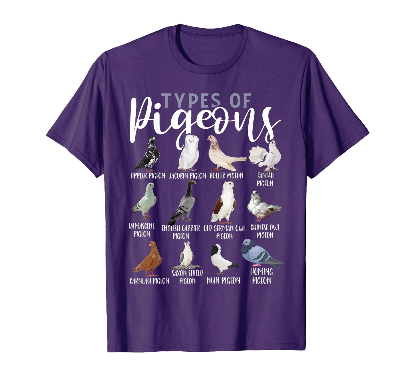 Types of Pigeons Shirt Bird Lover Homing Pigeon Racing T-Shirt