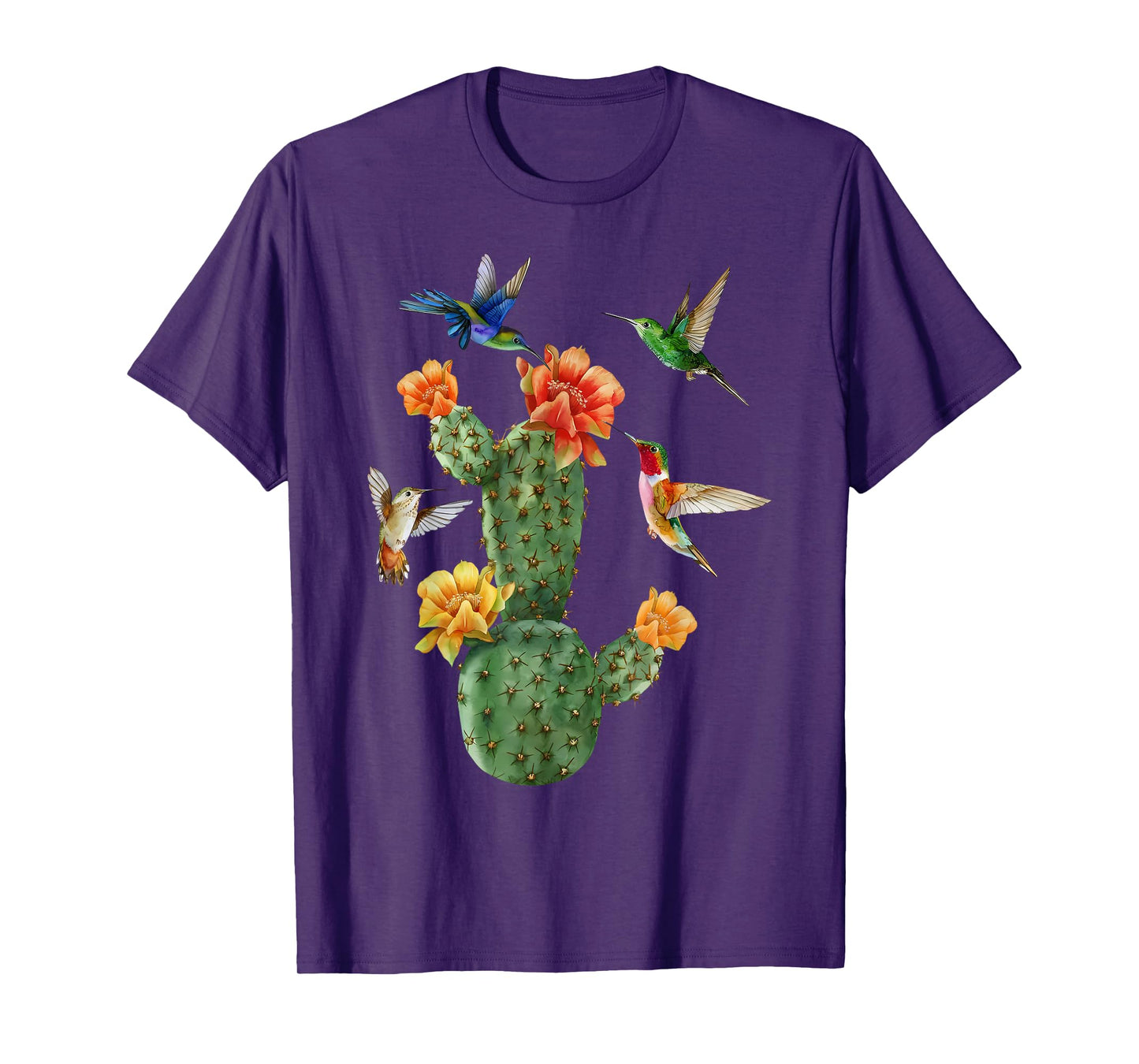 Watercolor Cacti Hummingbird Flower Botanical Gardener Women T-Shirt