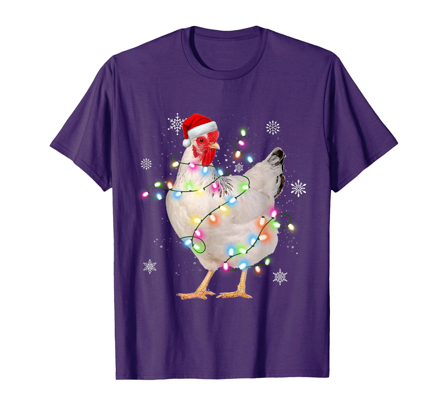 Santa Chicken Christmas Lights Farmer Xmas Chicken Lover T-Shirt