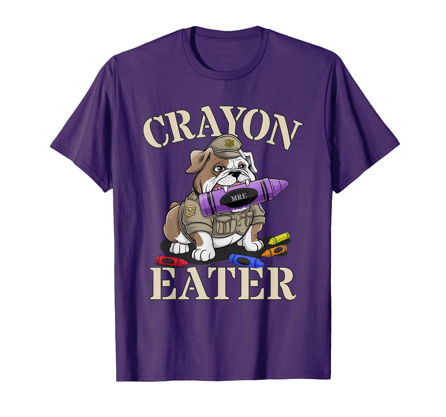 Kawaii Crayon Eater Bulldog Soldier School Boot Camp Humor T-Shirt