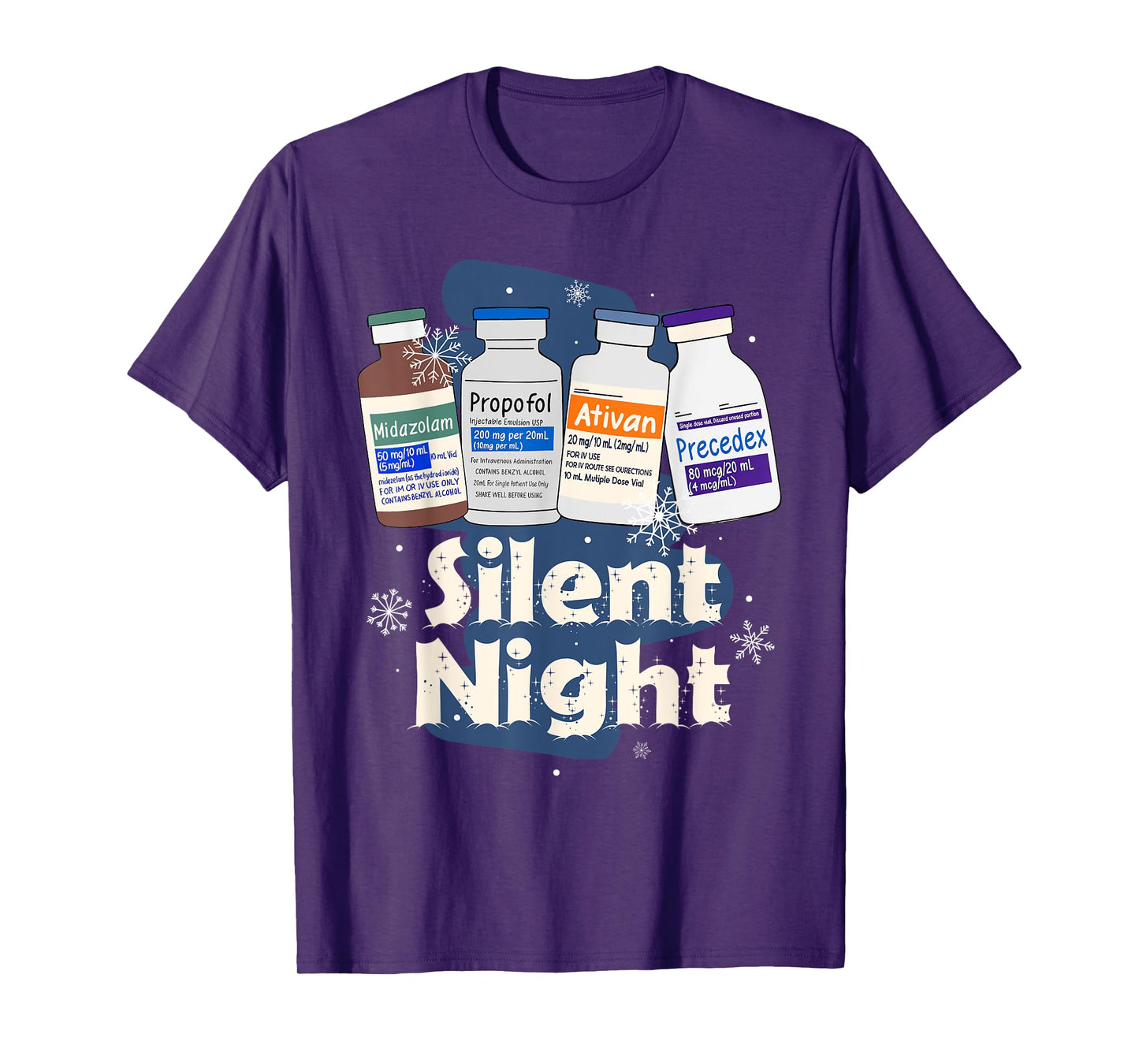 Christmas Nurse RN ER ICU Nursing Xmas Vibes Silent A Night T-Shirt