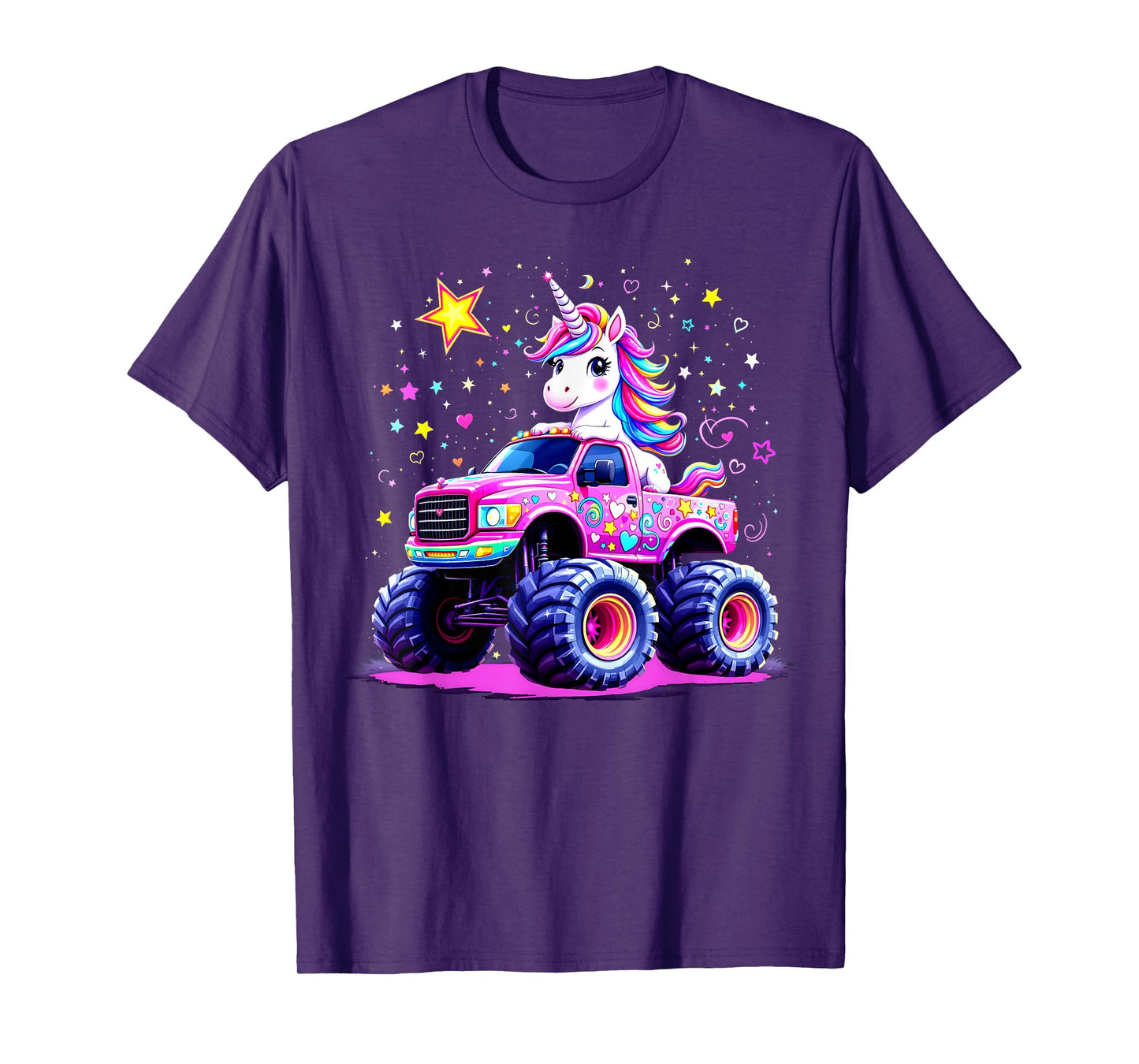 Funny Cute Unicorn Riding A Pink Monster Truck T-Shirt