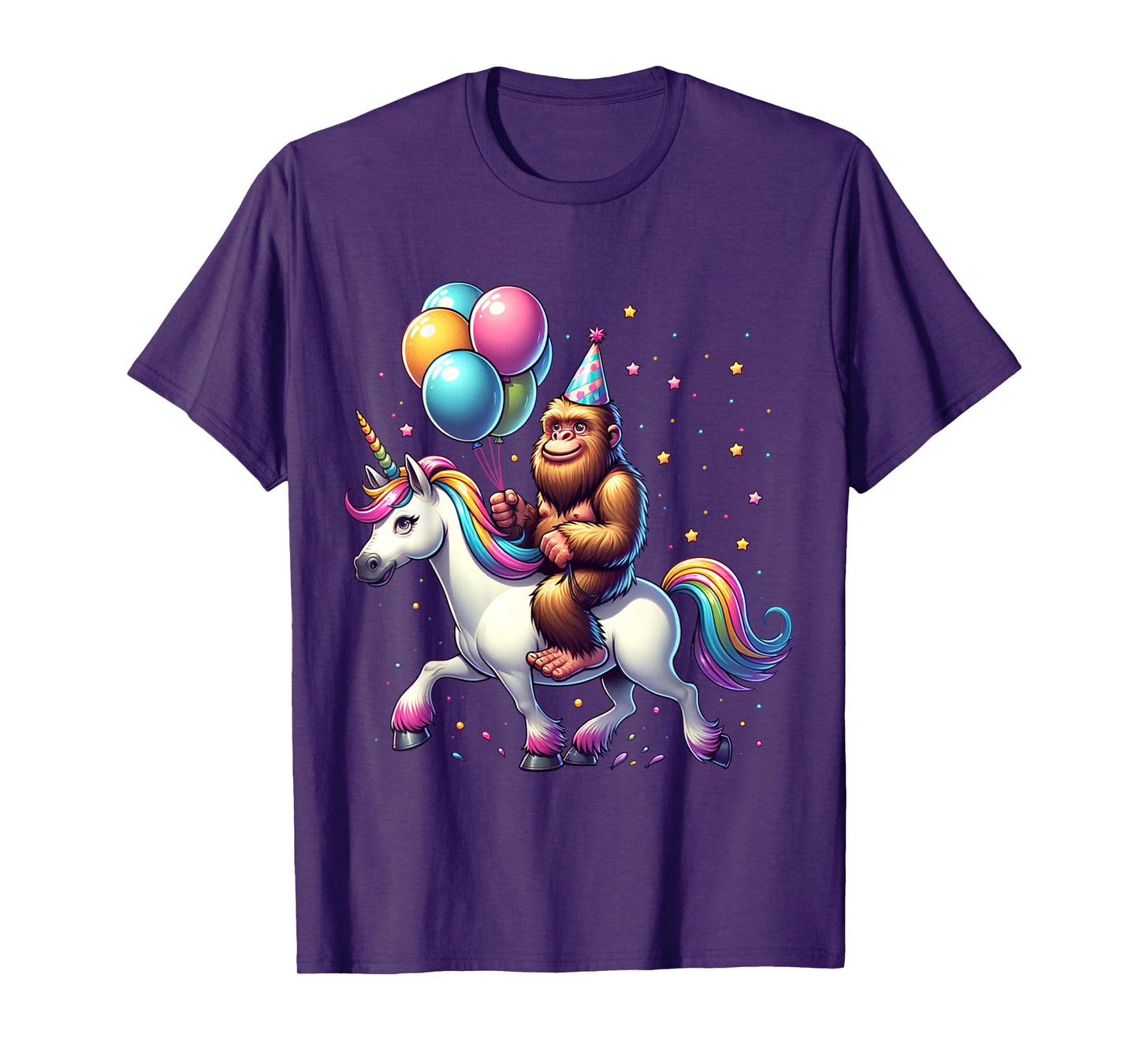 Bigfoot Sasquatch Riding Unicorn. Funny Bigfoot Birthday T-Shirt
