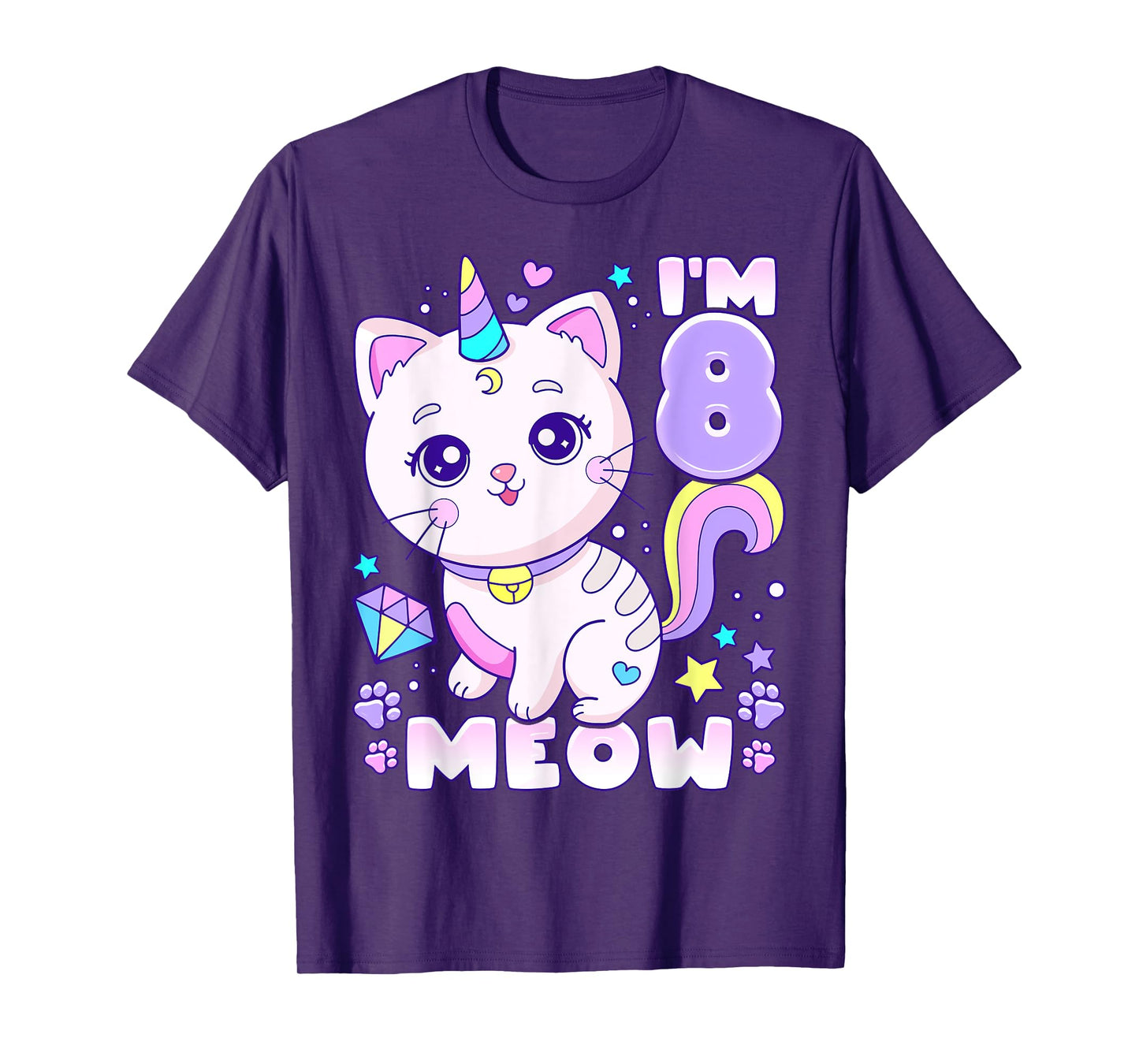 Birthday girl 8 years old, cat, unicorn, 8th birthday T-Shirt