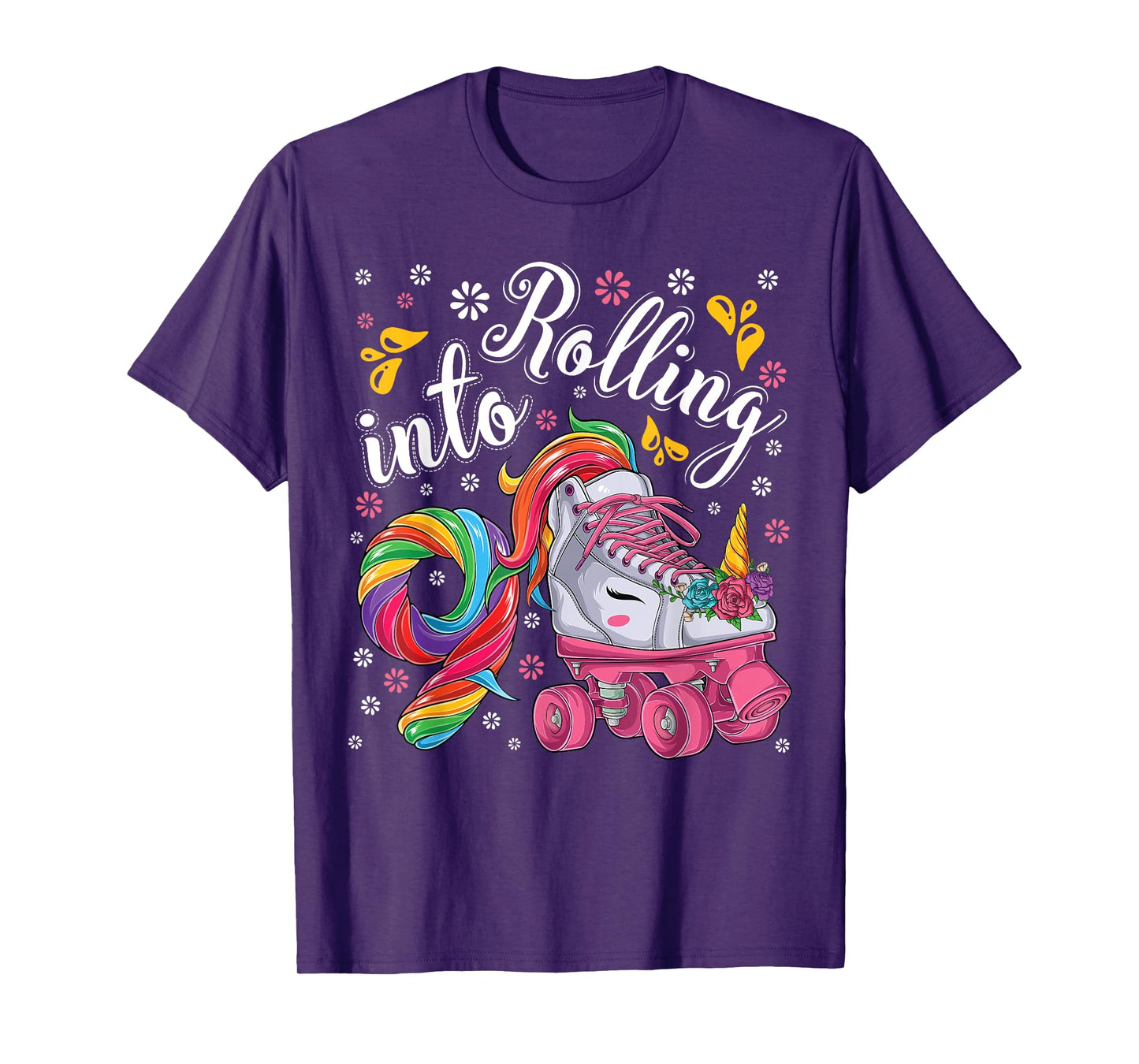 Roller Girl 9 year old Unicorn Rolling skate 9th birthday T-Shirt