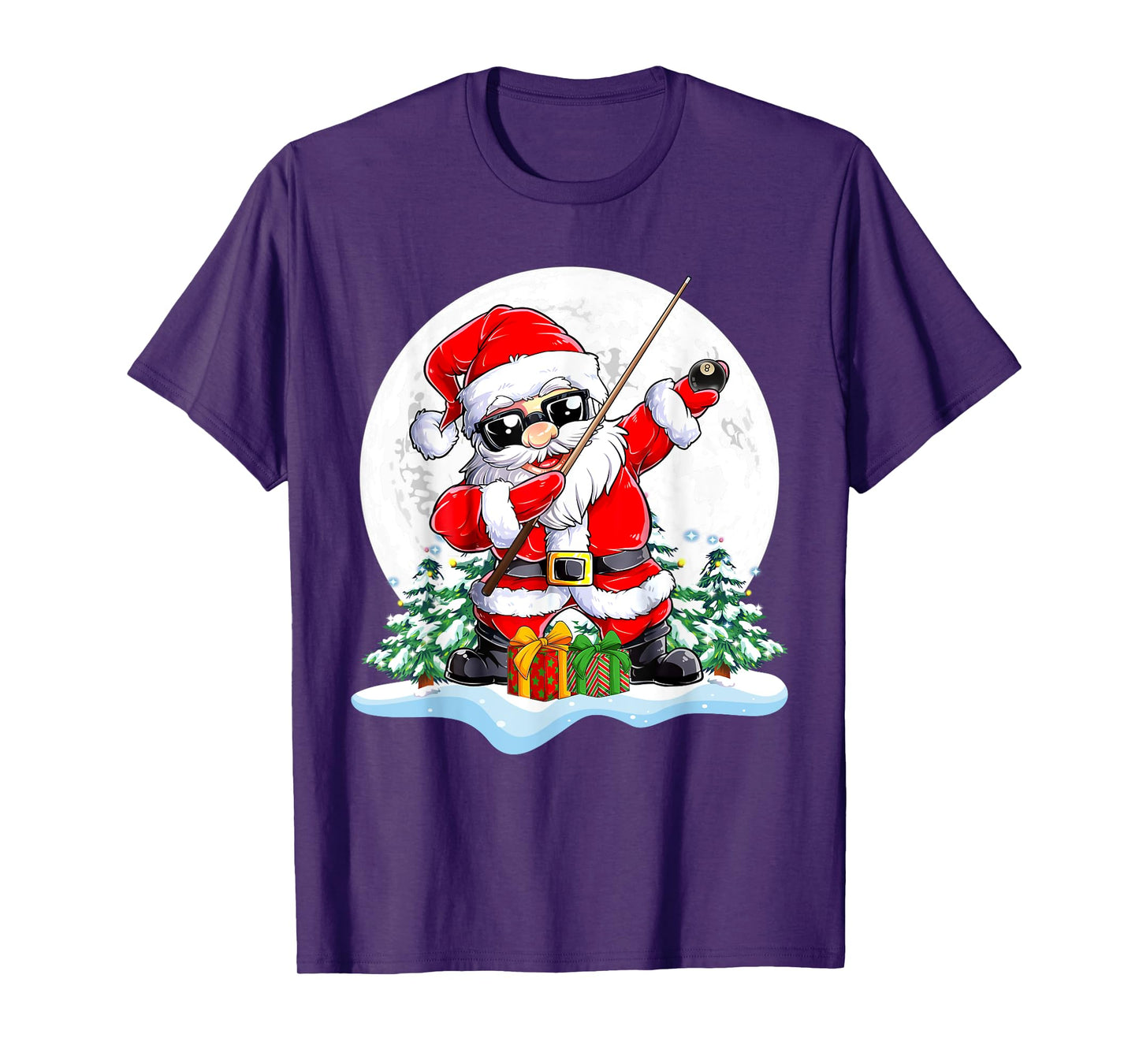 Dabbing Santa Sunglasses Playing Billiard Christmas Player T-Shirt