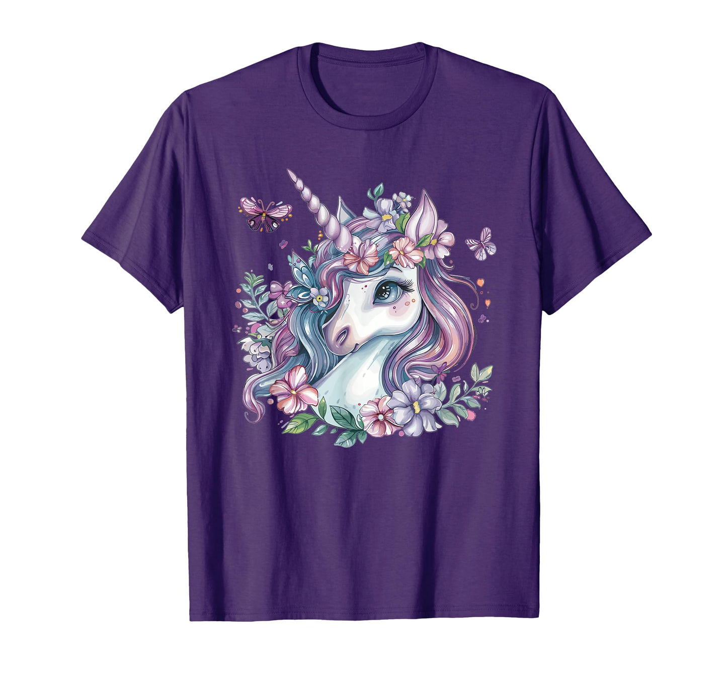 Cute Unicorn With Flowers I Kids Unicorn T-Shirt
