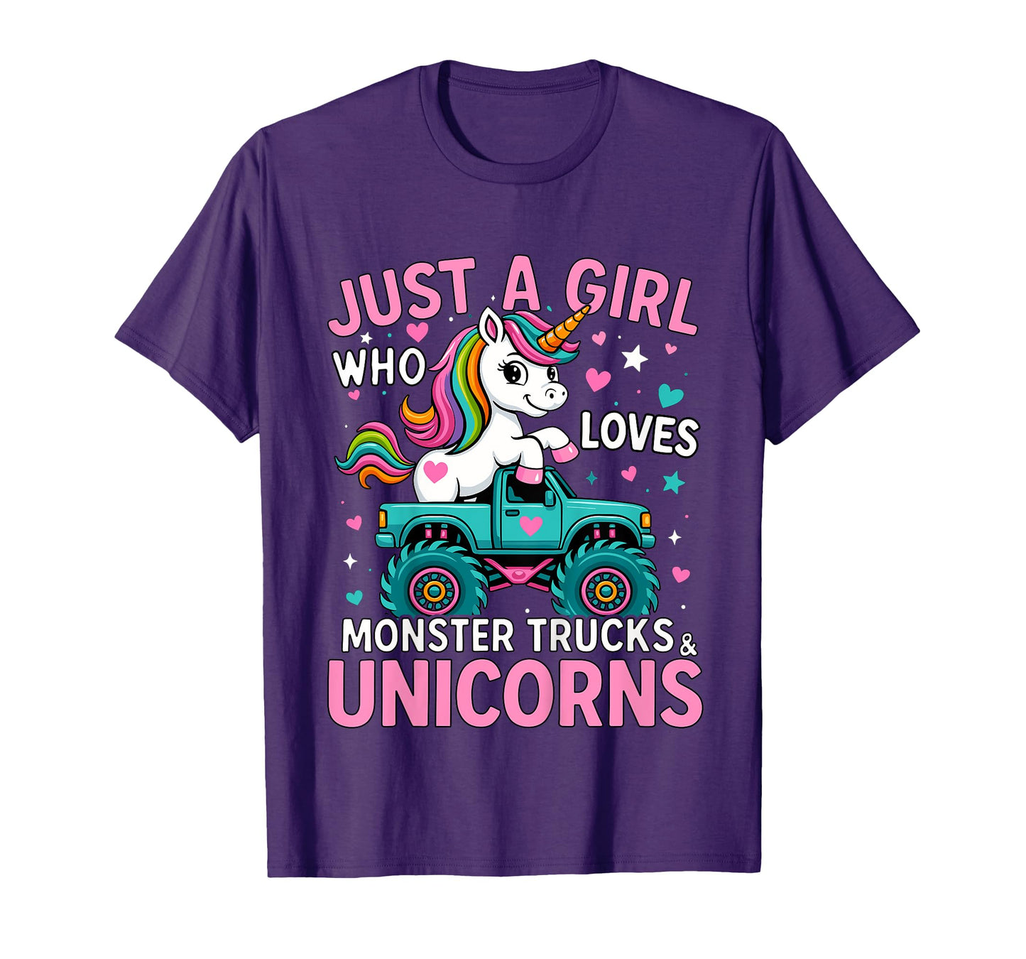 Kids Just a Girl Who Loves Monster Trucks and Unicorns T-Shirt