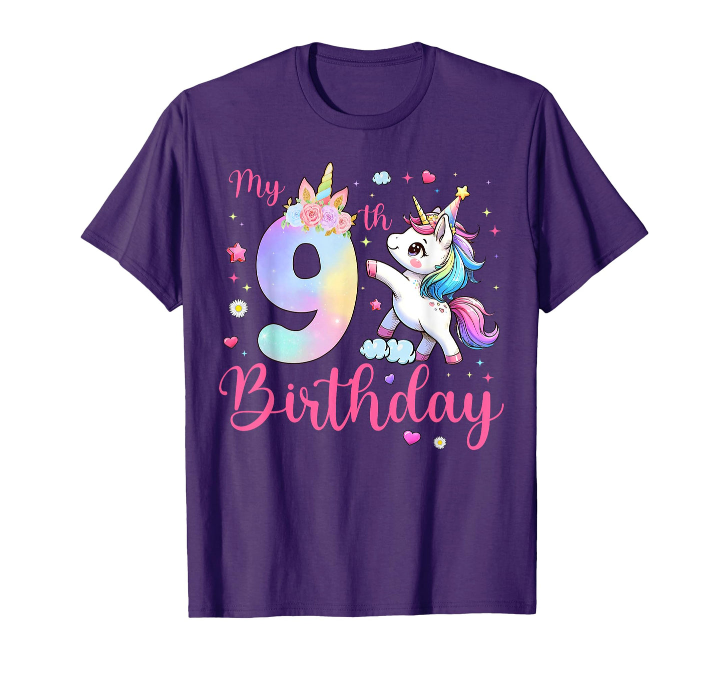 Cute Unicorn 9 Years Old My 9th Birthday Unicorn Girl Kids T-Shirt