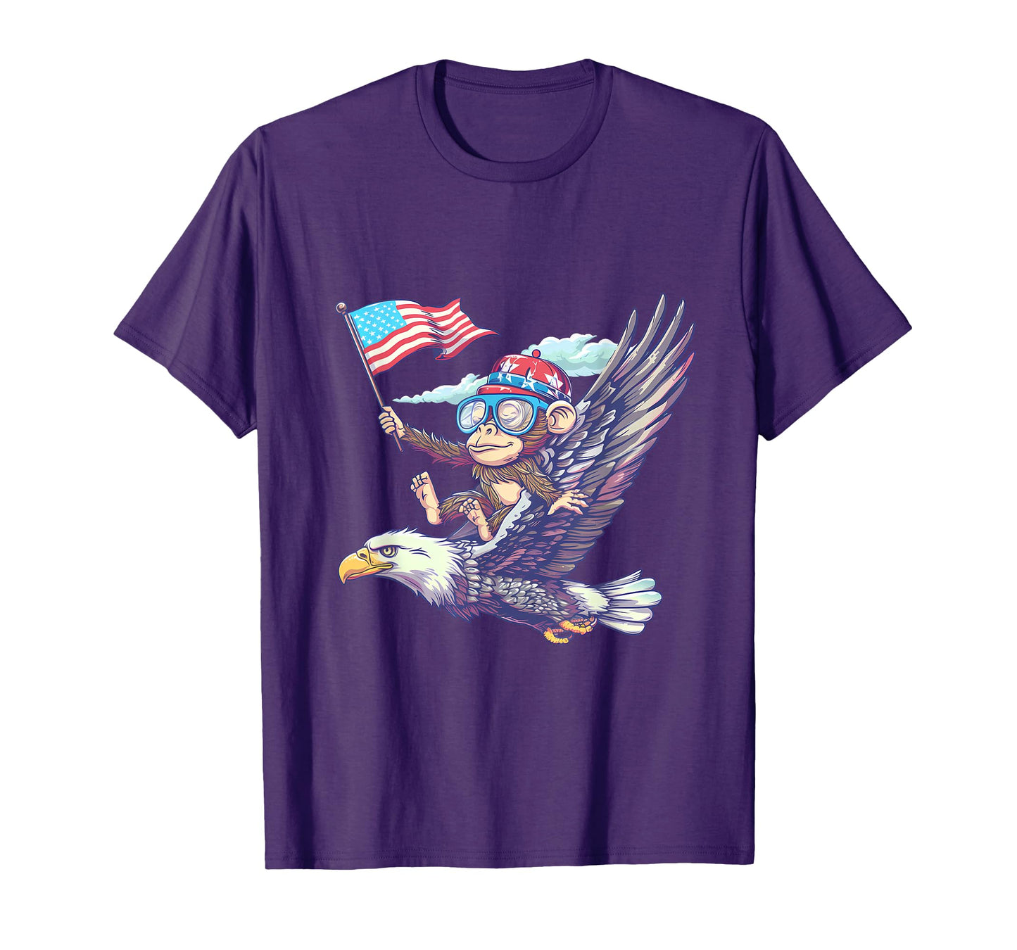 Funny Monkey Bald Eagle American Flag USA Fourth Of July T-Shirt
