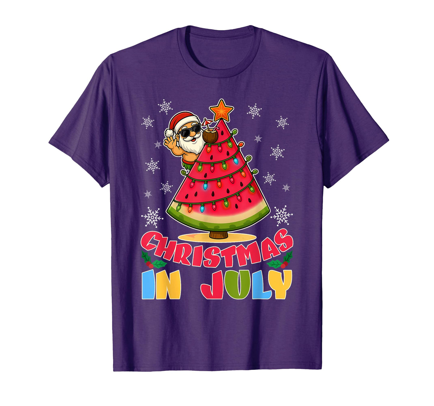 Christmas In July Funny Santa Watermelon Xmas Tree Summer T-Shirt