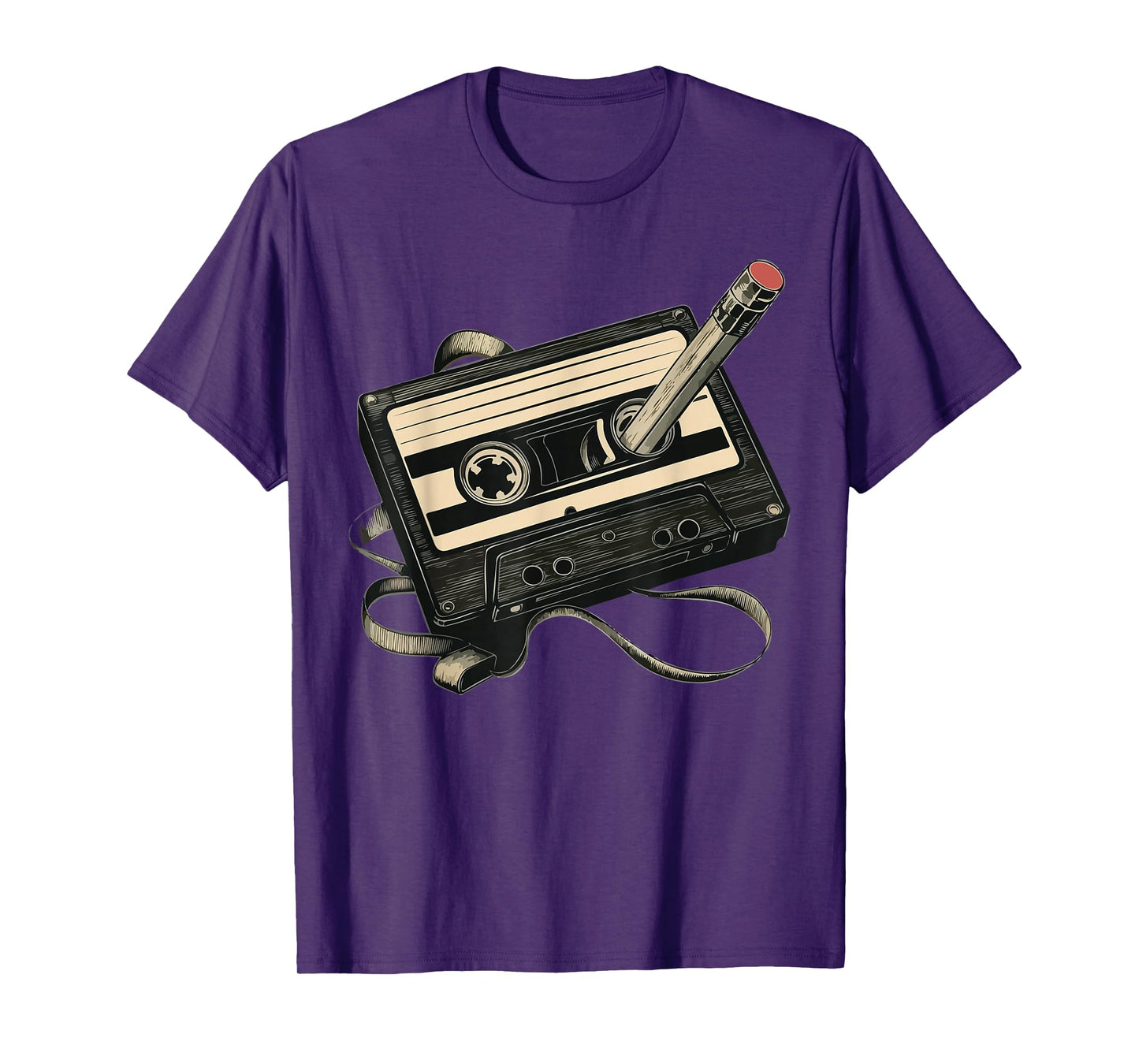 Retro Cassette Tape with Pencil Rewind T-Shirt