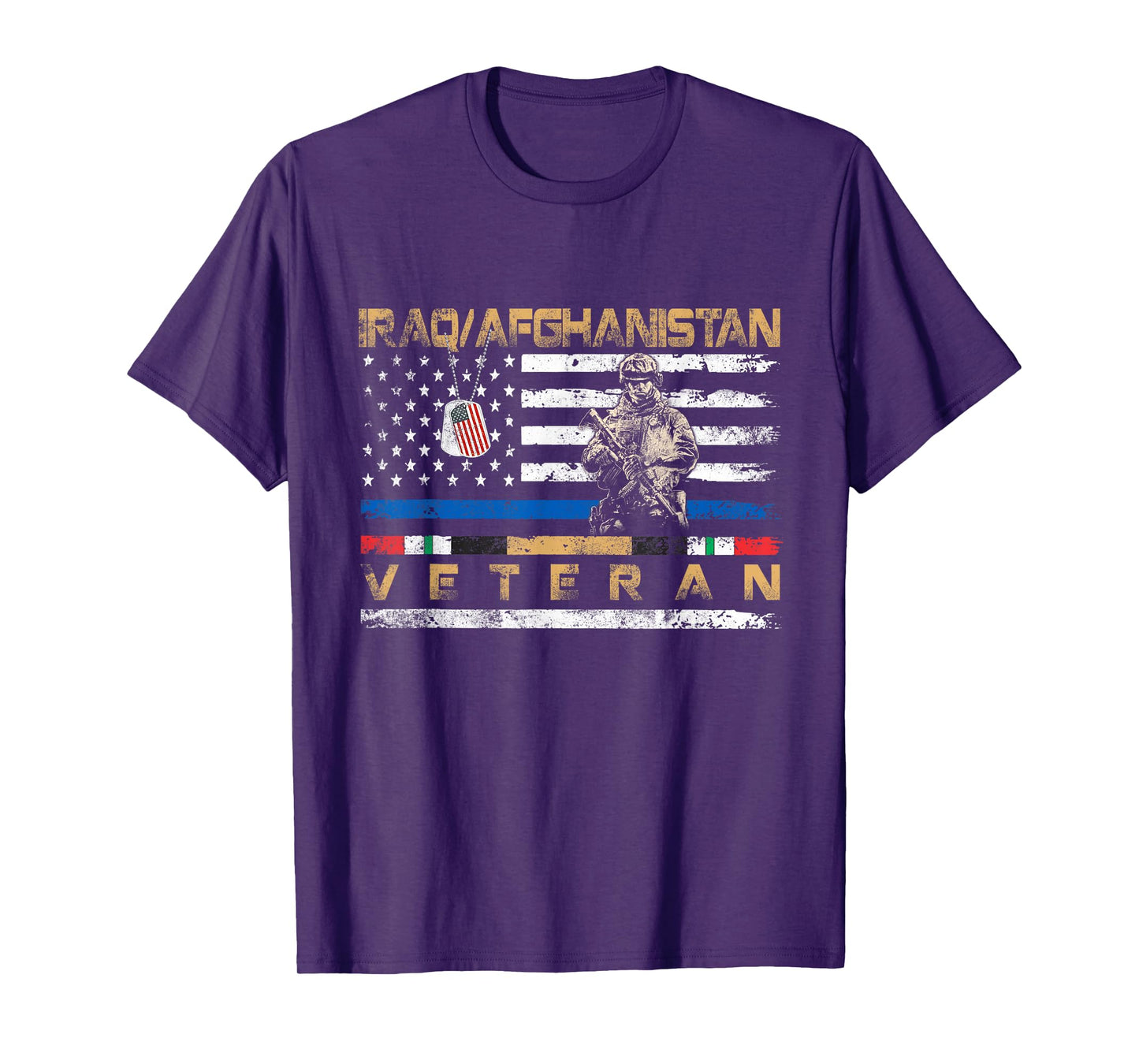 Iraq Afghanistan Veteran T-Shirt Vintage Flag Patriotic Mens T-Shirt