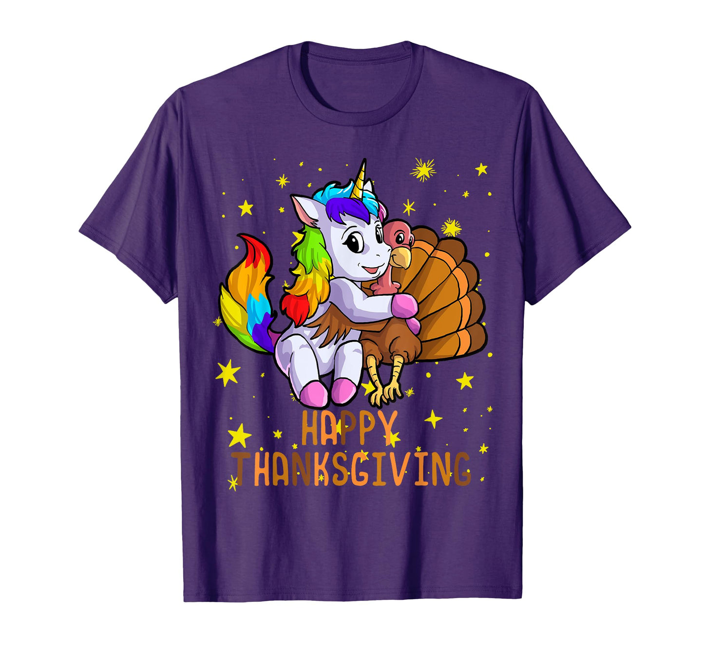 Cute Unicorn Hugs Turkey Happy Thanksgiving Girls T-Shirt