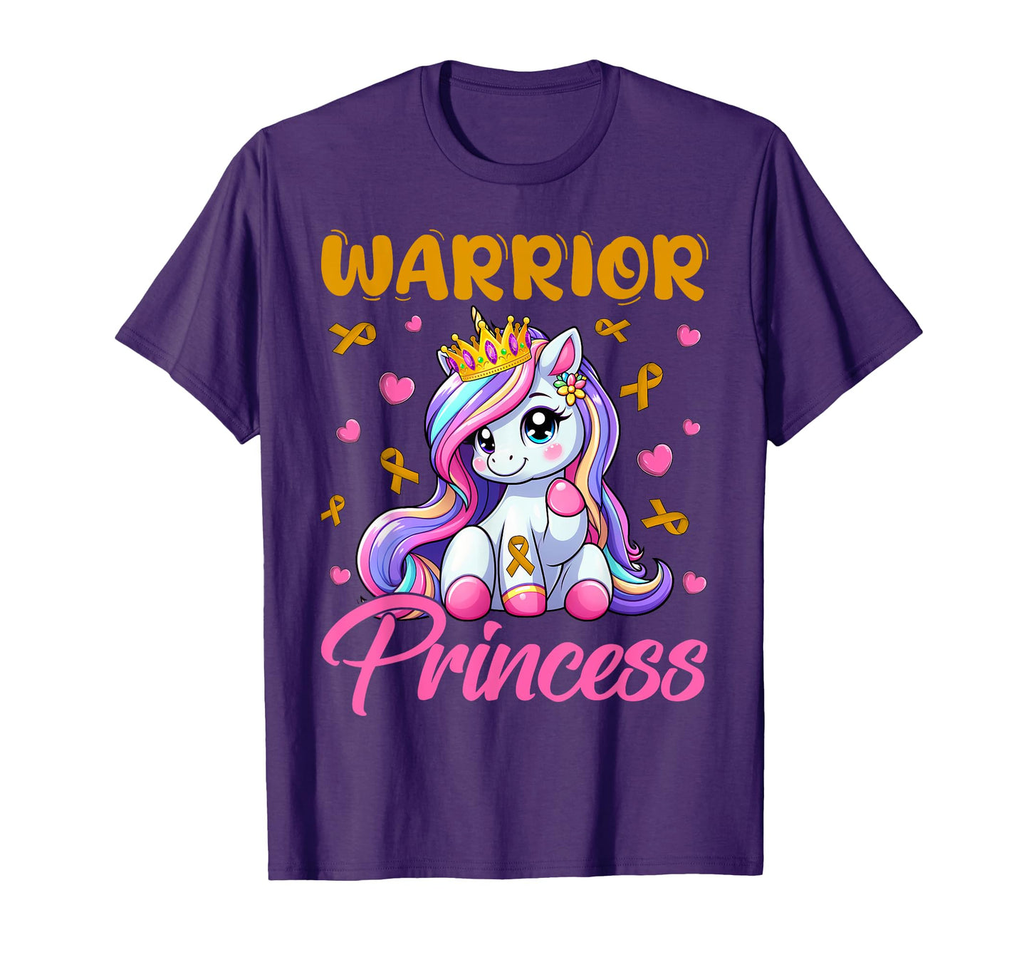 Childhood Cancer Awareness Warrior Princess Unicorn Girls T-Shirt