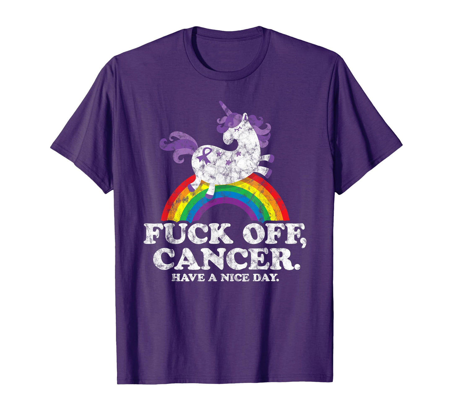 Fuck Off Cancer | Survivor Quote | Funny Unicorn Rainbow T-Shirt