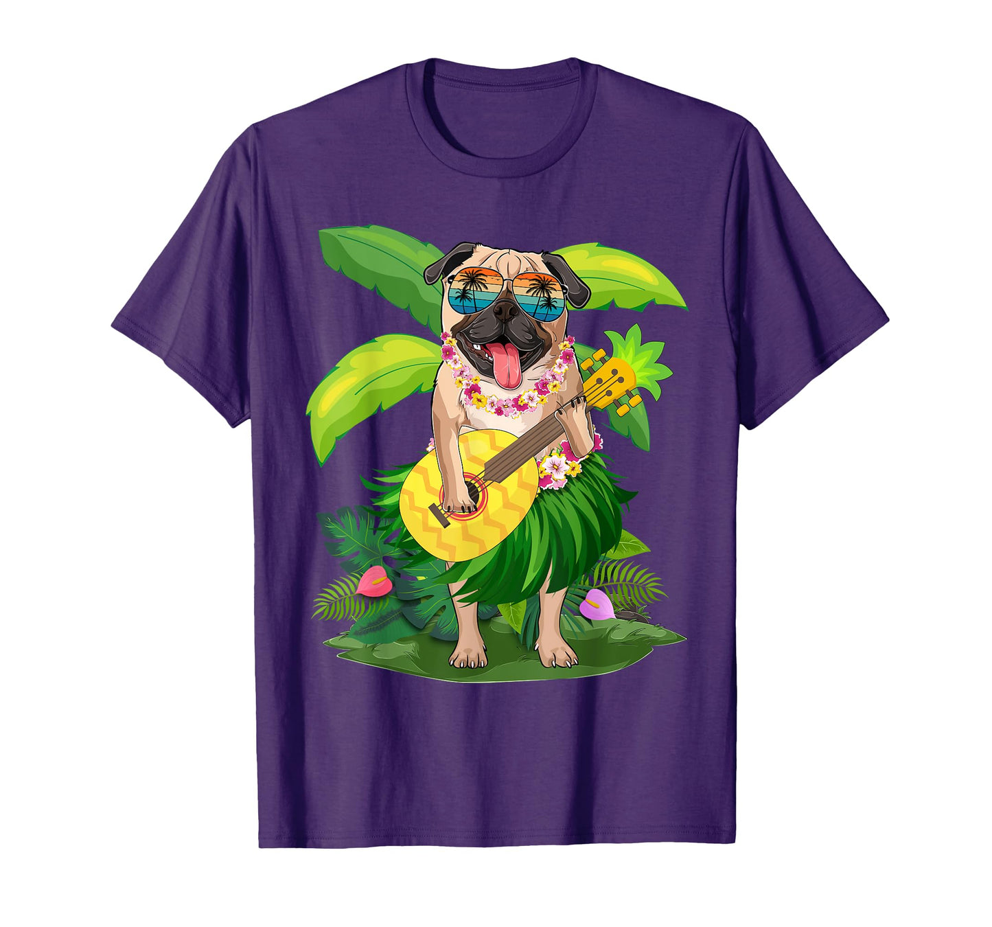 Hawaiian Pug Dog & Pineapple Ukulele Summer Vacation T-Shirt
