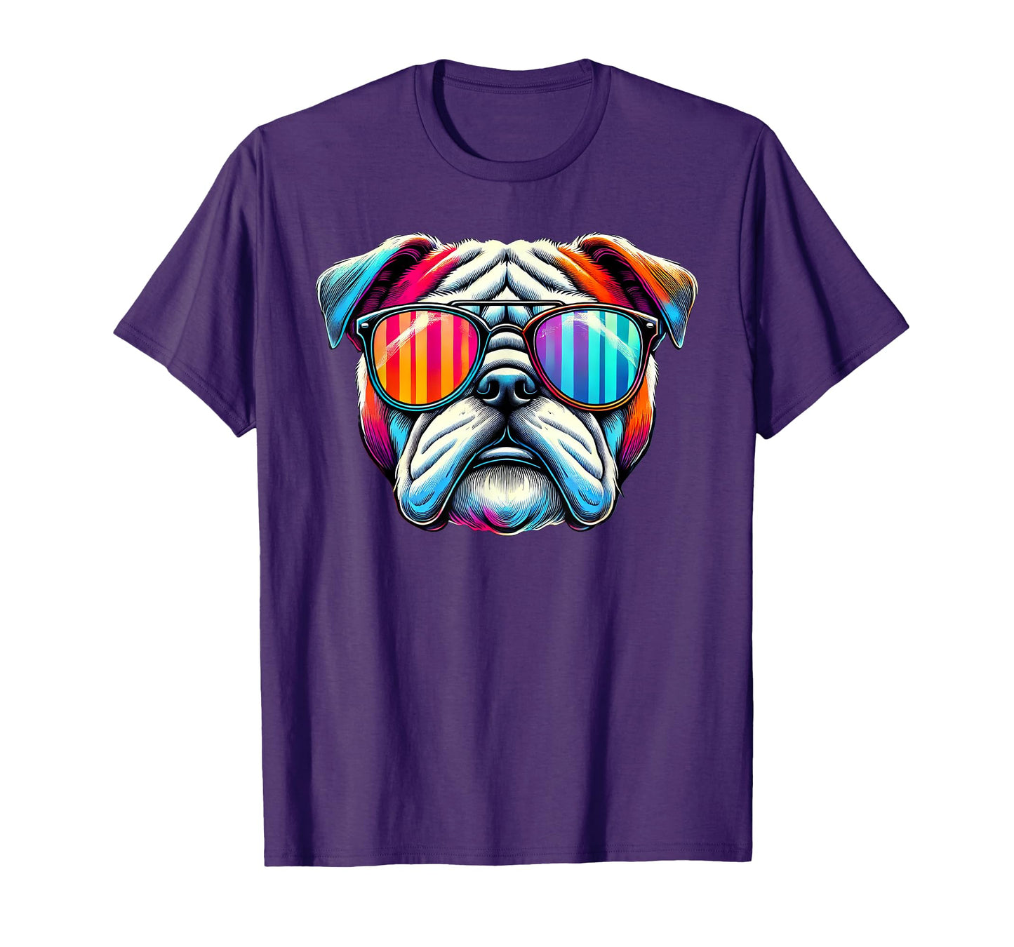 Colorful English Bulldog Wearing Sunglasses Men Women Girls Kids T-Shirt
