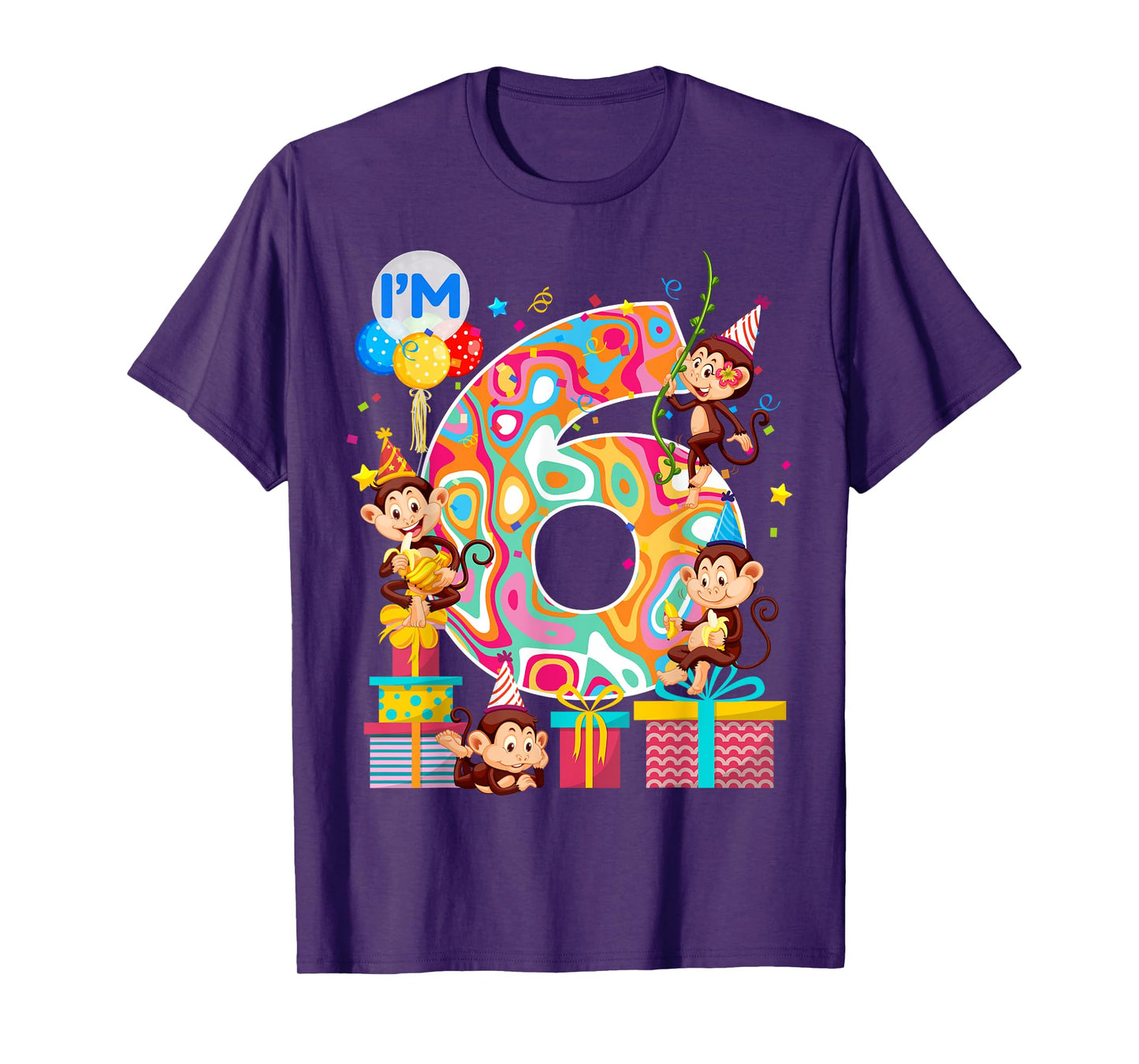 6th B-Day Monkey Birthday Zoo Animal 6 Year Old Funny T-Shirt