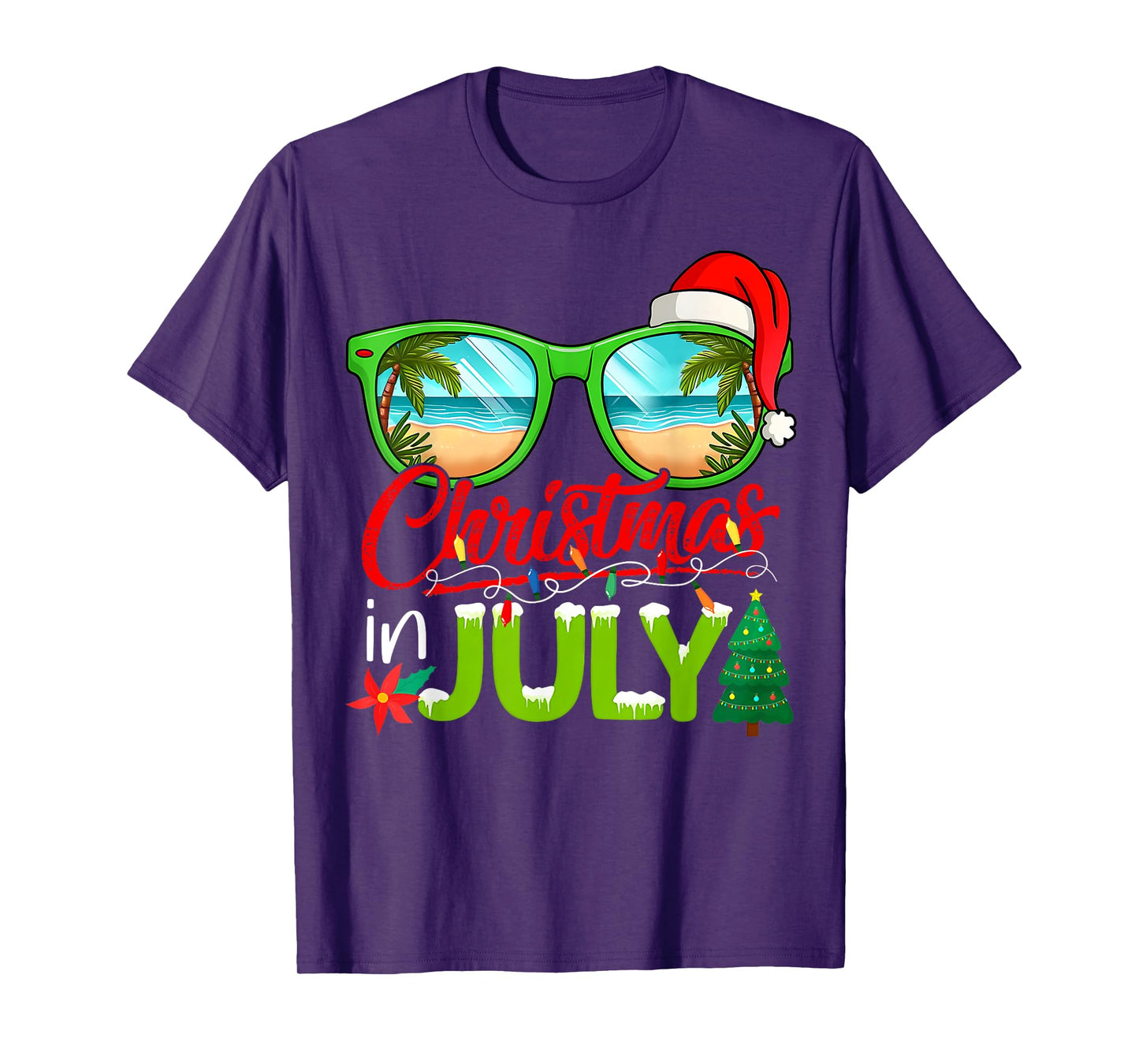 Christmas In July Sunglasses Santa Hat Summer Beach Xmas T-Shirt