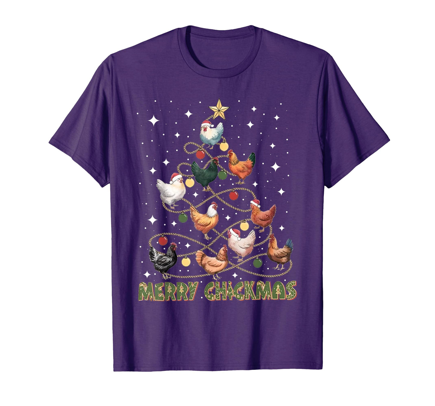 Merry Chickmas Chicken Christmas Tree Lights Farmer Gifts PJ T-Shirt