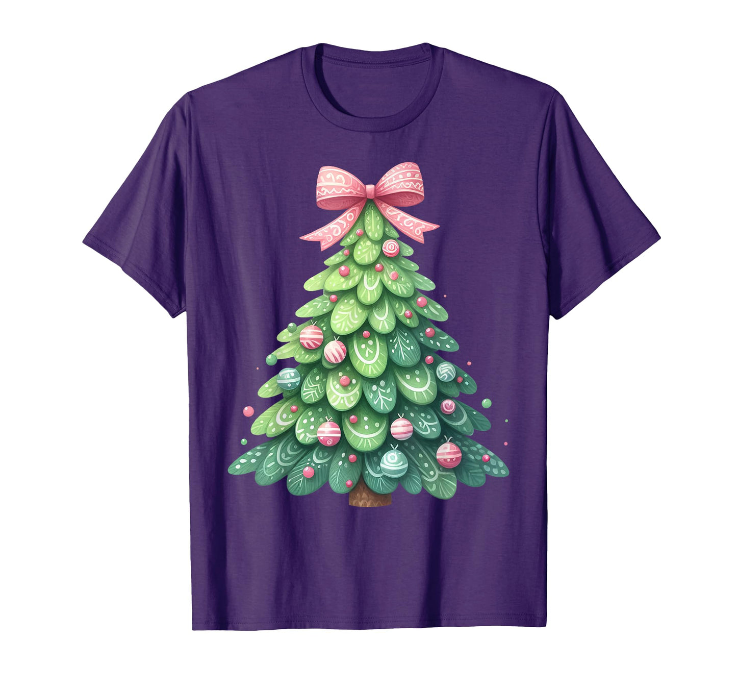 Merry Christmas Tree with Coquette Bow Xmas Holiday Women T-Shirt