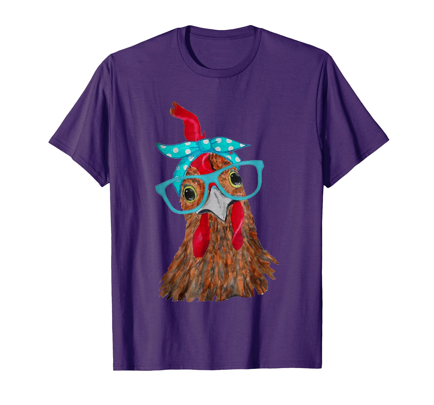 cute Women Girl Chicken With Bandana Headband and Glasses T-Shirt