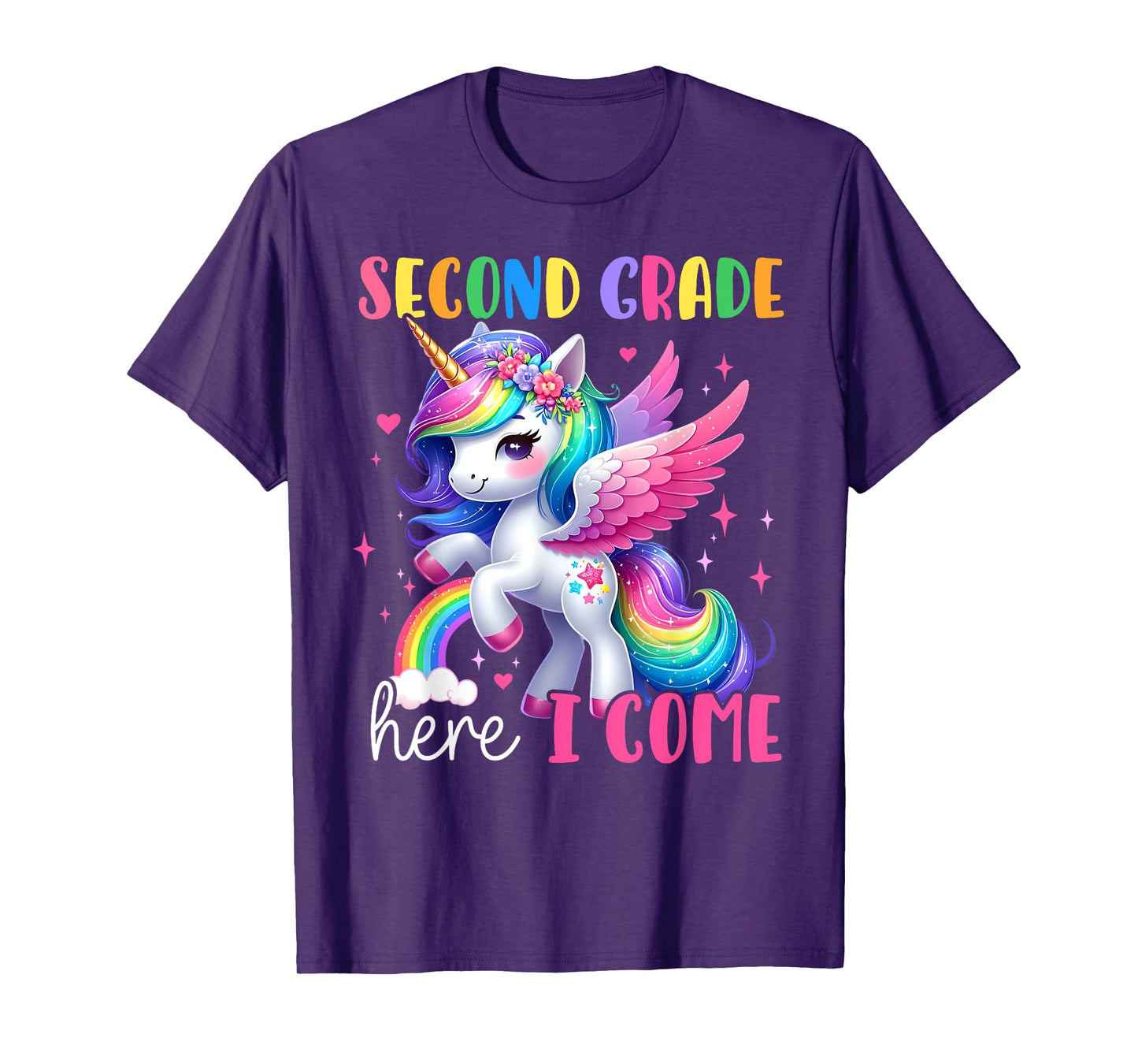 Second Grade Here I Come Unicorn Girls Kids Back To School T-Shirt