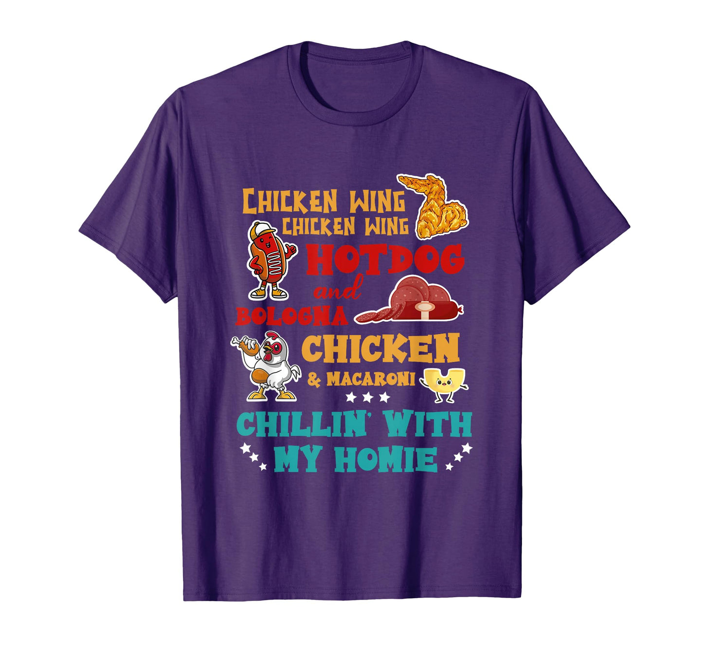 Chillin' With My Homie Thanksgiving Day Turkey Chicken Wing Hot Dog And Bologna Chicken & Macaroni T-Shirt - Unisex-Adults - Black - Small - Short Sleeve - Thanksgiving-Themed Dog Design